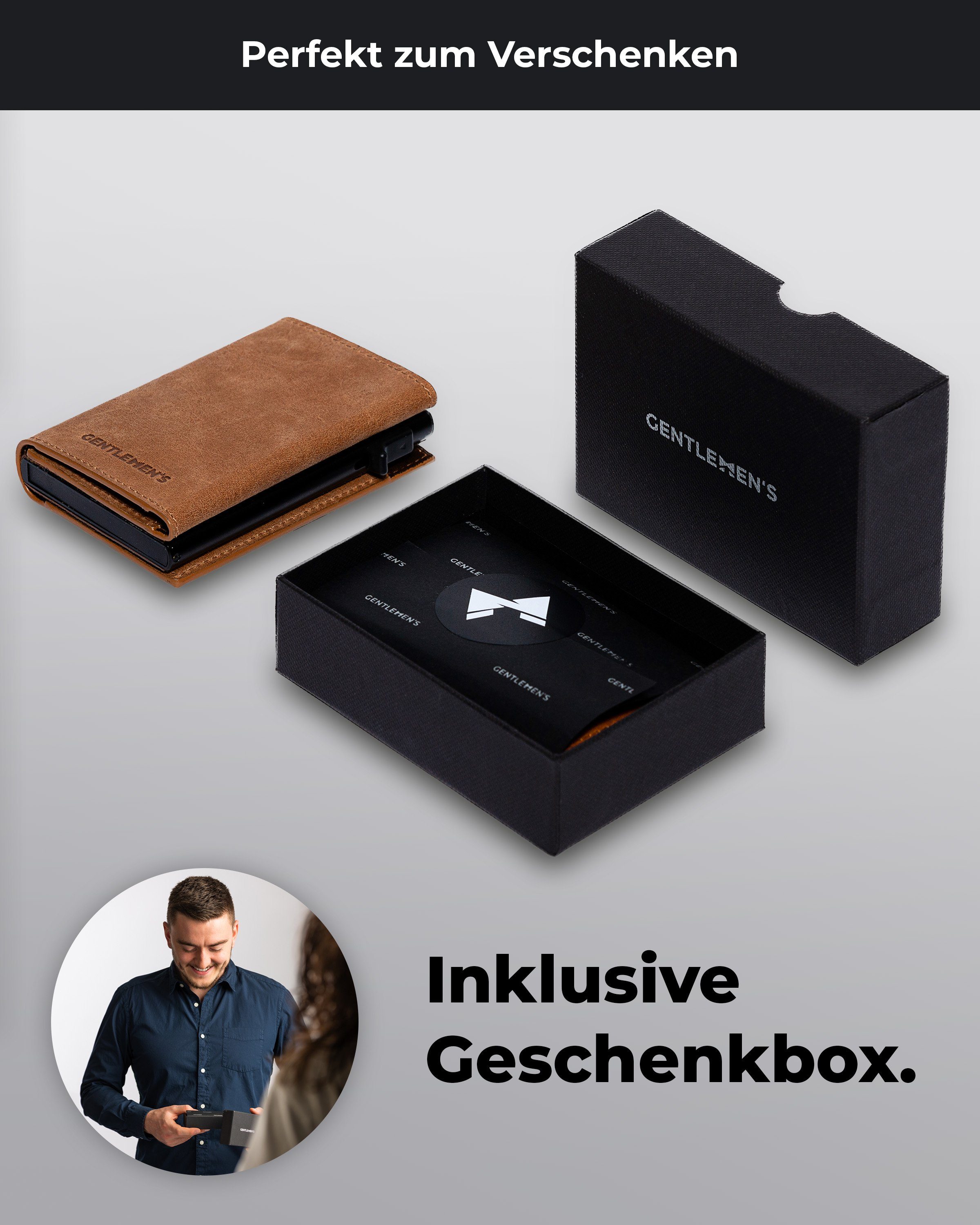 Geldbeutel & - Gentlemen's Geldbörse Kreditkartenetui mit RFID-Schutz Kleiner Smart Wallet, Herren - Herren Portemonnaie mit Scheinfach Cardholder Münzfach Cognac für