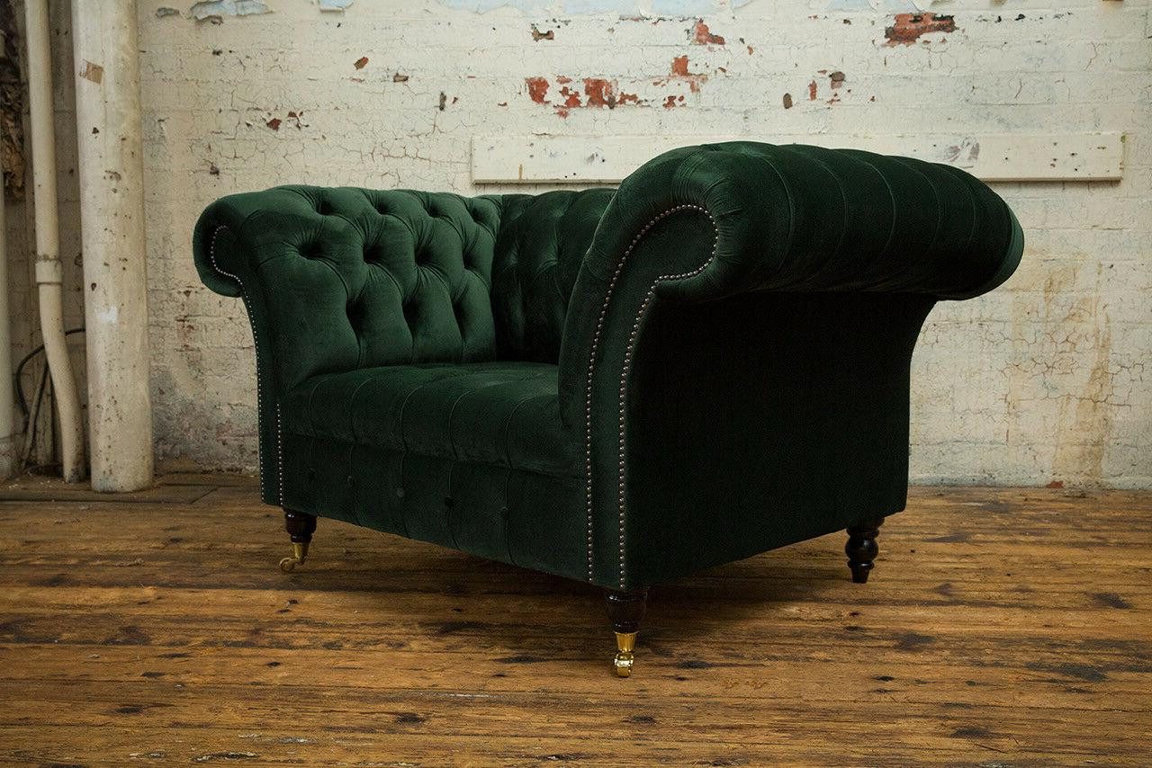 Xlmoebel Крісла Chesterfield 1,5-Sitzer Sofa mit grünem Samtbezug im Chesterfield-Design (Sofa 1,5 Sitzer), Hergestellt in Europa