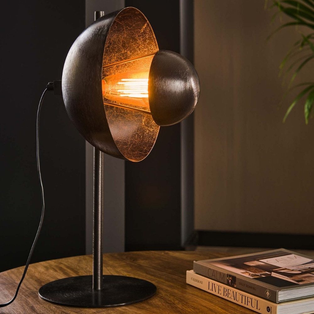 famlights Tischleuchte famlights, Tischleuchte Deik in Nickel-gebürstet und Schwarz E27