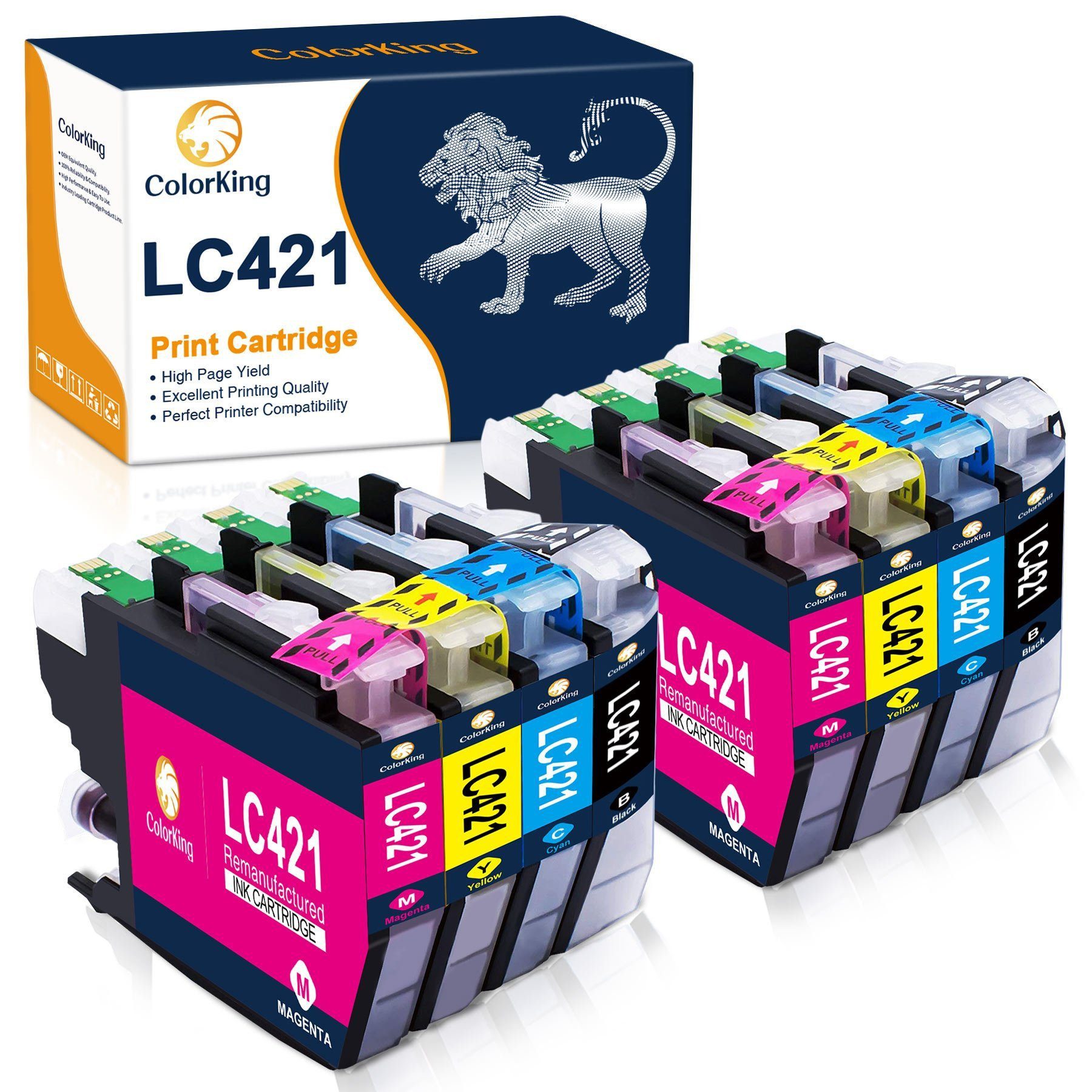 ColorKing 8er kompatible für Brother LC421 LC 421 Druckerpatronen Tintenpatrone (999-tlg., MFC-J1010DW DCP-J1050DW DCP-J1140DW DCP-J1800DW)