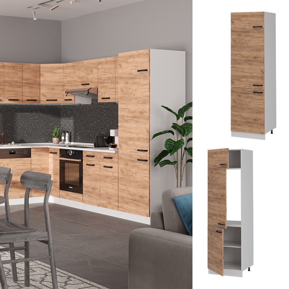 Vicco Kühlumbauschrank R-Line, Goldkraft Eiche/Weiß, 60 cm günstig online kaufen