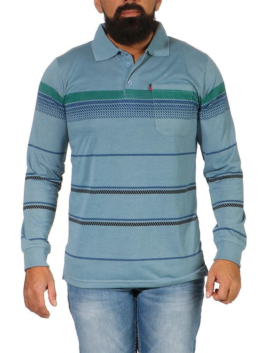 EloModa Poloshirt Herren Polo Shirt Langarm Longsleeve mit Brusttaschen Gr. M L XL XXL (1-tlg) Petrol