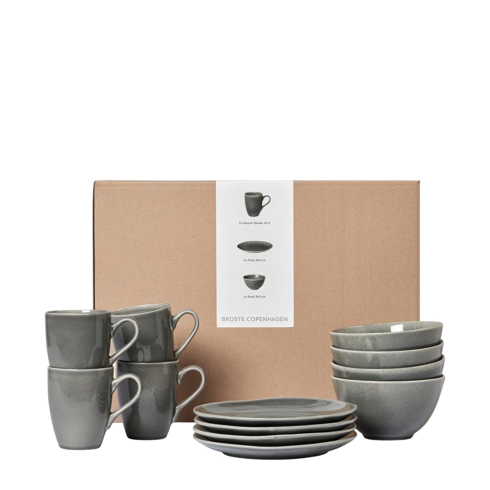Broste Copenhagen Geschirr-Set Broste Copenhagen Nordic Rain Frühstücksset für Vier, 4 Personen, Steinzeug