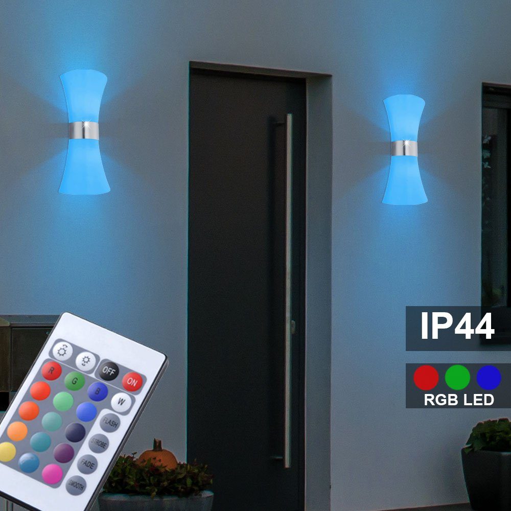 LED Lampe etc-shop RGB Farbwechsel, Warmweiß, Außen-Wandleuchte, Set Außen inkl. Fernbedienung Leuchtmittel Weg Dimmer Leuchte im Wand inklusive,