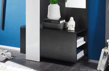 expendio Garderobe Smart, Kompaktgarderobe Kleiderstange und Spiegel 75x200x33 cm schwarz weiß