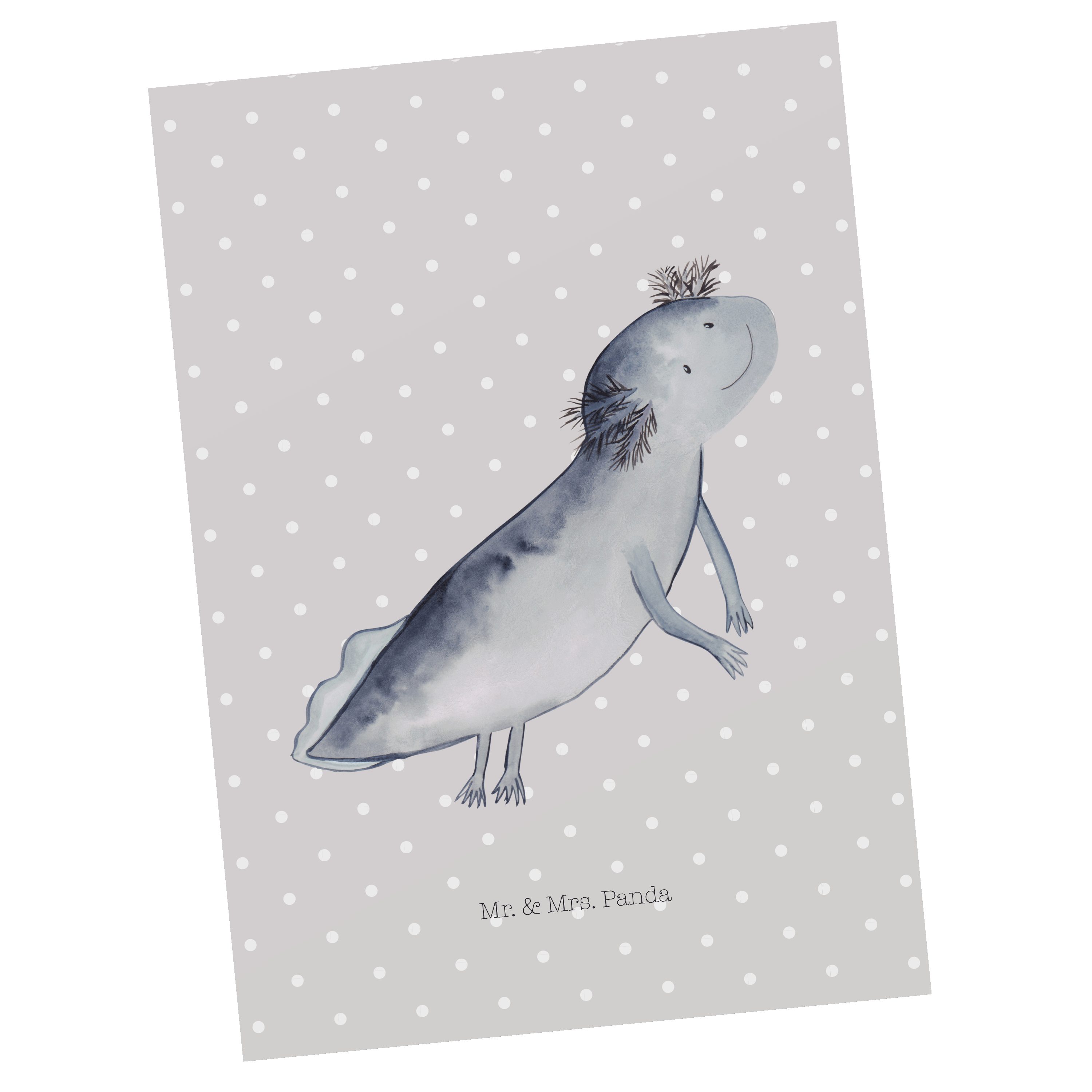 Mr. & Mrs. Panda Postkarte Axolotl schwimmt - Grau Pastell - Geschenk, Grußkarte, Geburtstagskar