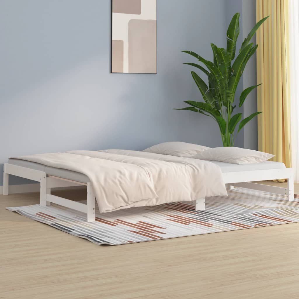 vidaXL Bett, Tagesbett Ausziehbar Weiß 2x(90x200) cm Massivholz Kiefer