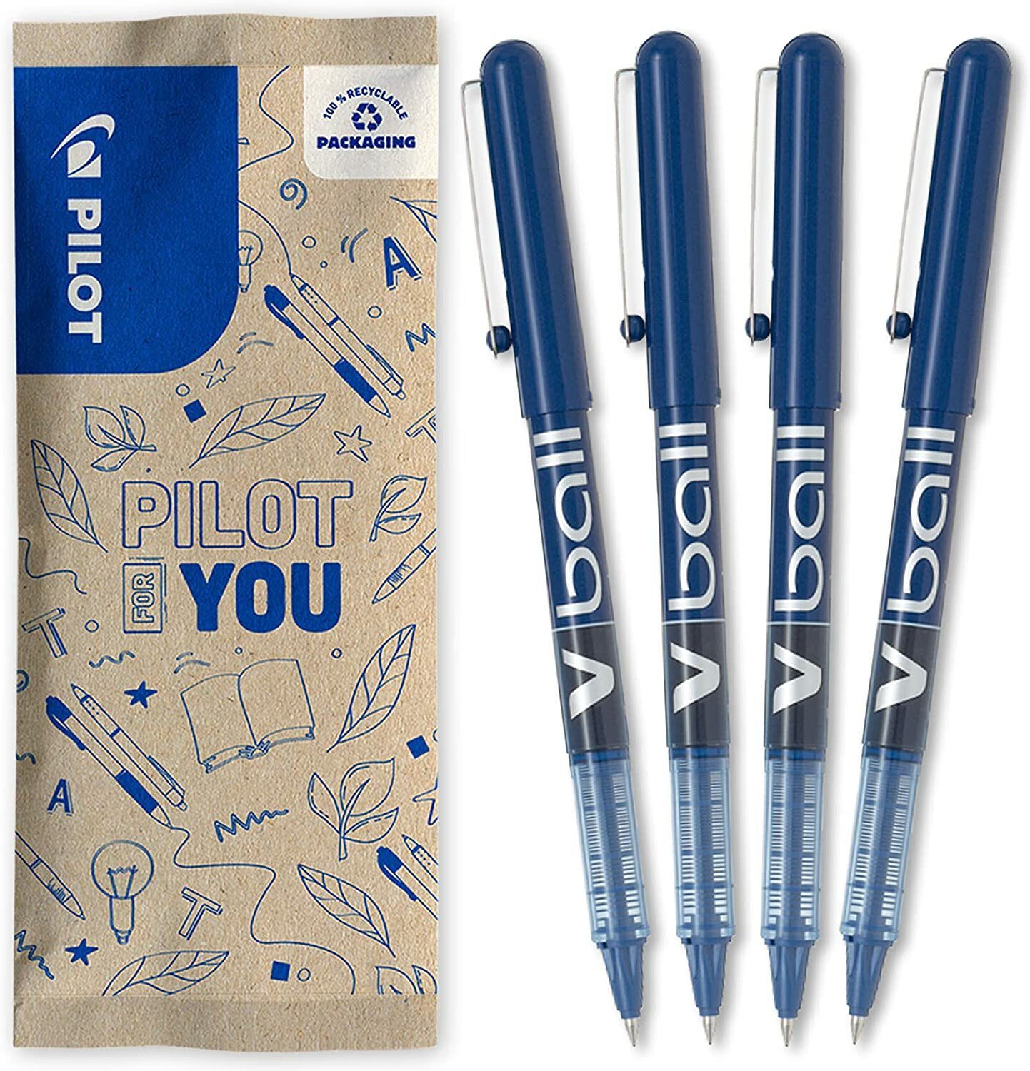 PILOT Gelschreiber Pilot - V-Ball Rollerball Pen - Medium - Blue - Pack of 4