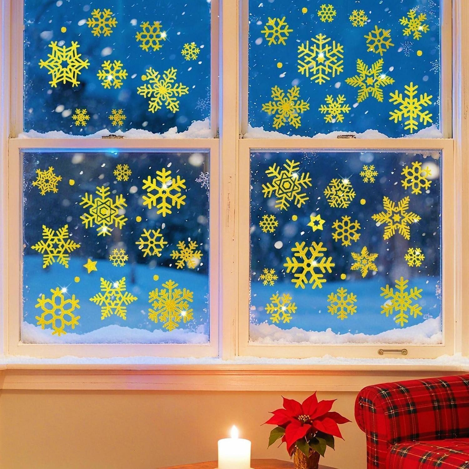 LuxusKollektion Fensterbild Fensterbilder Weihnachten Schneeflocken Gold 9er Set