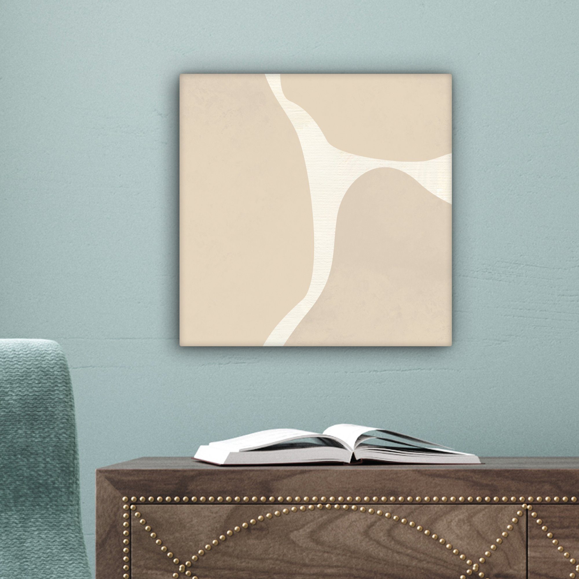 OneMillionCanvasses® Leinwandbild Abstrakt - (1 Kunst, Schlafzimmer, St), Wohnzimmer Bilder 20x20 - Leinwand Moderne cm für Beige
