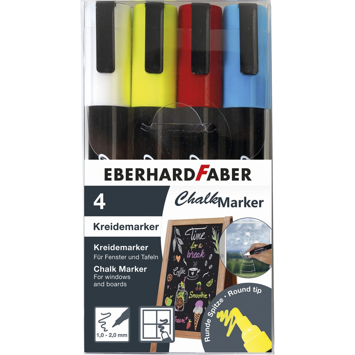 Eberhard Faber Freizeittasche EBERHARD FABER Kreidemarker Chalk Marker 4 Farben 1 bis 2mm 4 Stück