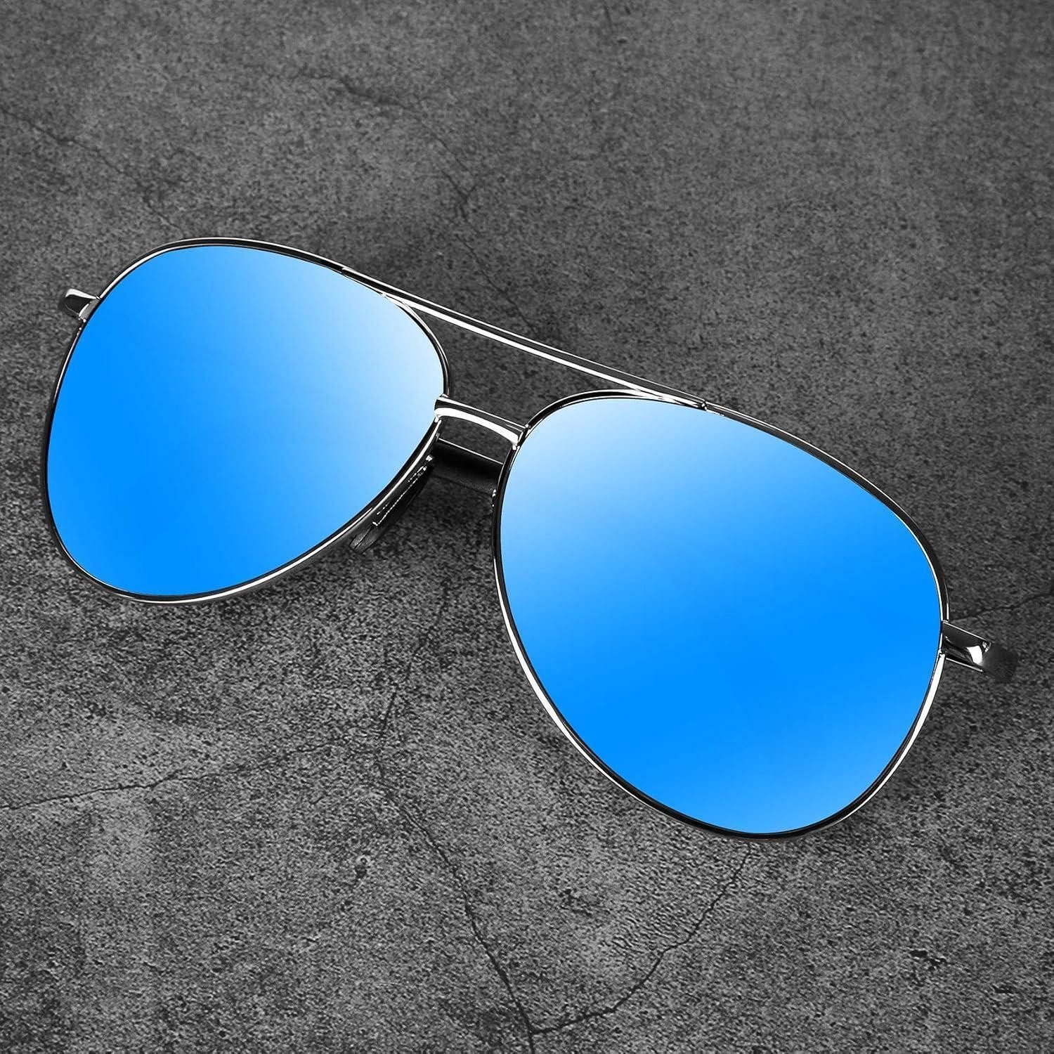 LuxusKollektion Retrosonnenbrille Sonnenbrille Herren Polarisiert UV400 Fahrerbrille Blau Silber
