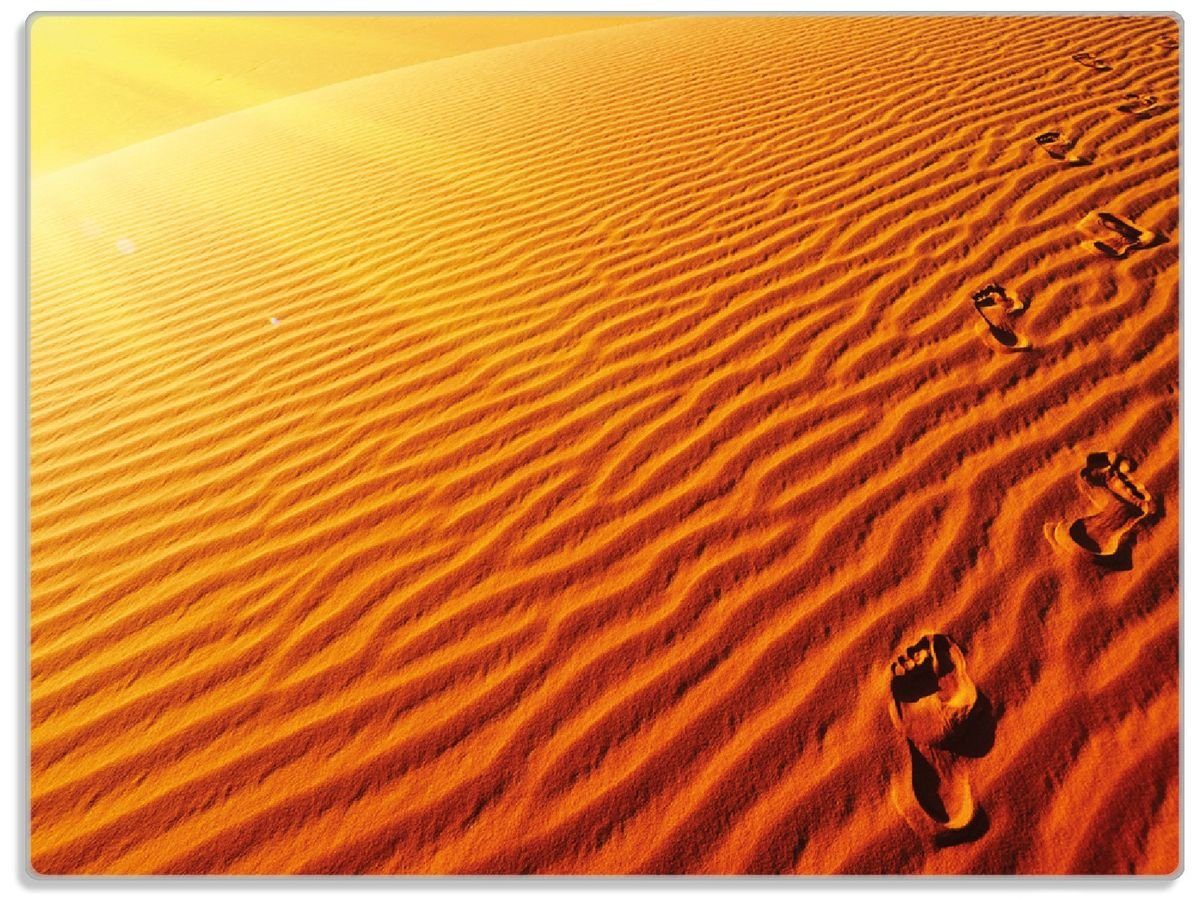 (inkl. Gummifüße in Wüste, 30x40cm der rutschfester Sand ESG-Sicherheitsglas, 1-St), Wallario Schneidebrett - 4mm, Sanddüne Fußspuren im