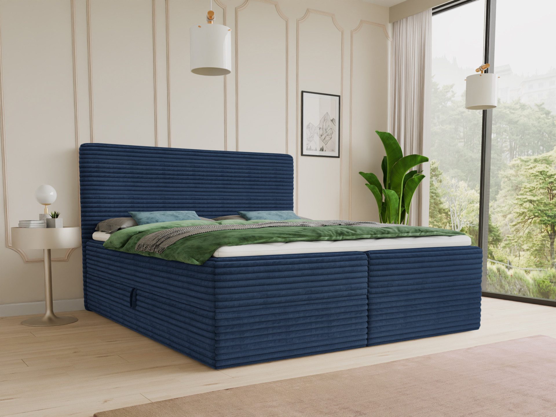 Sofnet Boxbett Mollo (mit zwei Bettkästen, Bonell-Matratze und Topper), Doppelbett, Polsterbett mit Kopfteil, Boxspringbett, Cordstoff