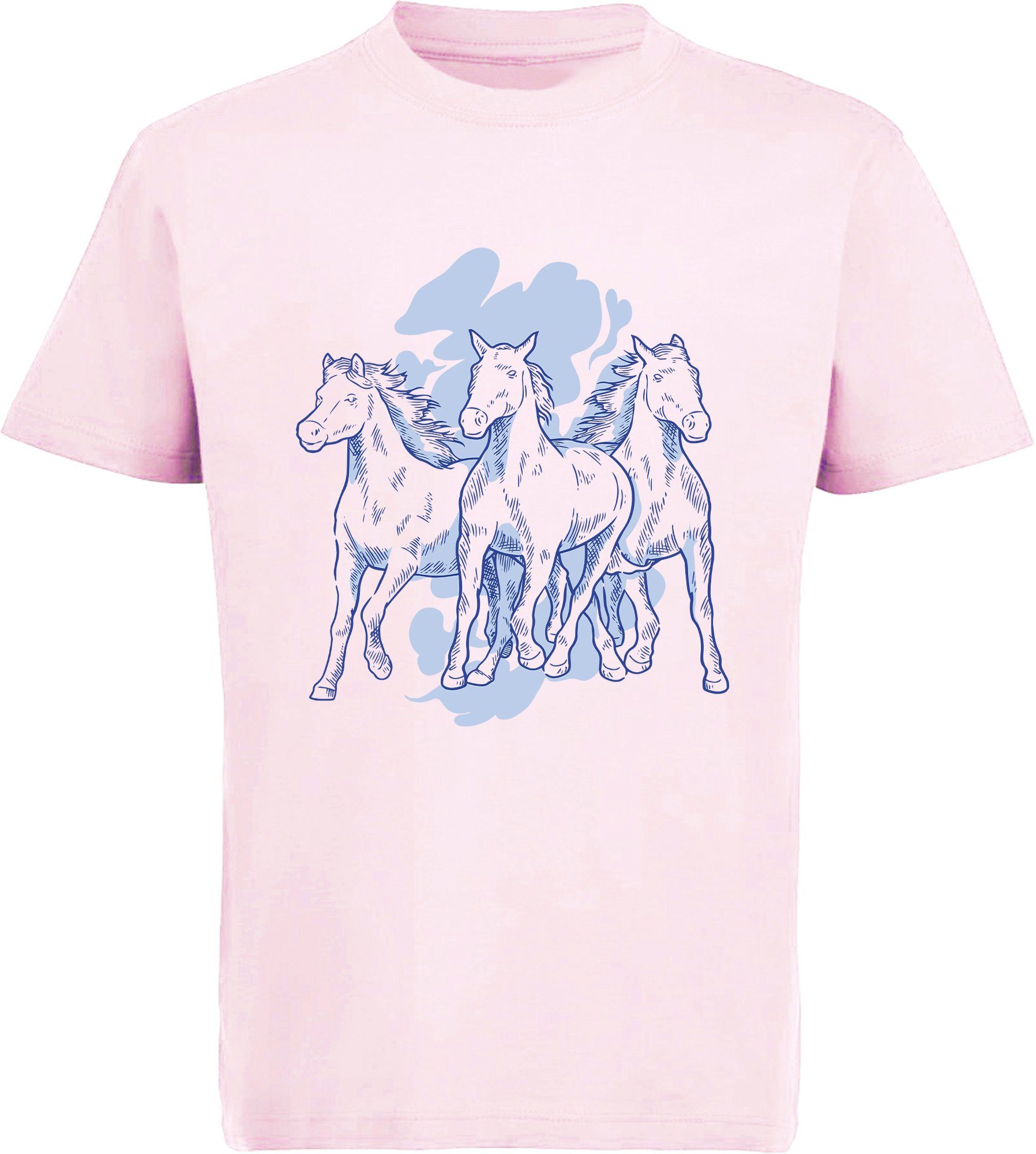 MyDesign24 Print-Shirt bedrucktes Mädchen T-Shirt mit 3 Pferden Baumwollshirt mit Aufdruck, i141 rosa