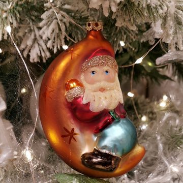 Christbaumschmuck Santa im Mond (1-tlg), mundgeblasen, handbemalt
