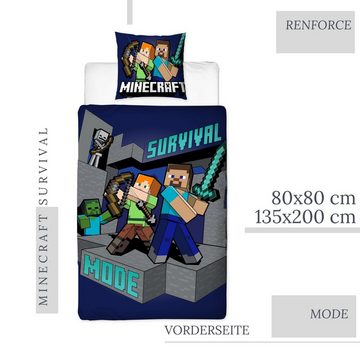 Bettwäsche Minecraft 135x200 + 80x80 cm, 100 % Baumwolle, MTOnlinehandel, Renforcé, 2 teilig, coole & starke Kinder- und Jugendbettwäsche " Minecraft Survival "