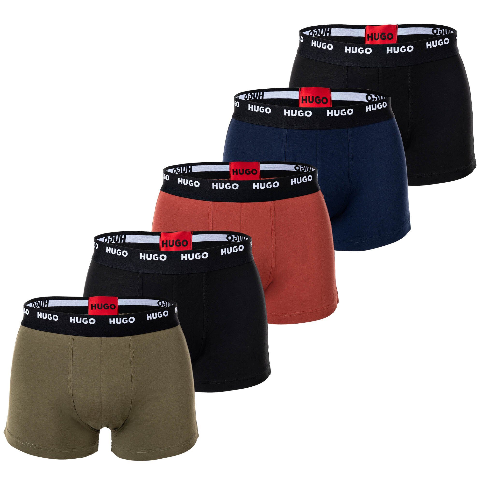 HUGO Boxer Herren Boxer Shorts, 5er Pack - Trunks Five Pack Schwarz/Rot/Grün/Blau