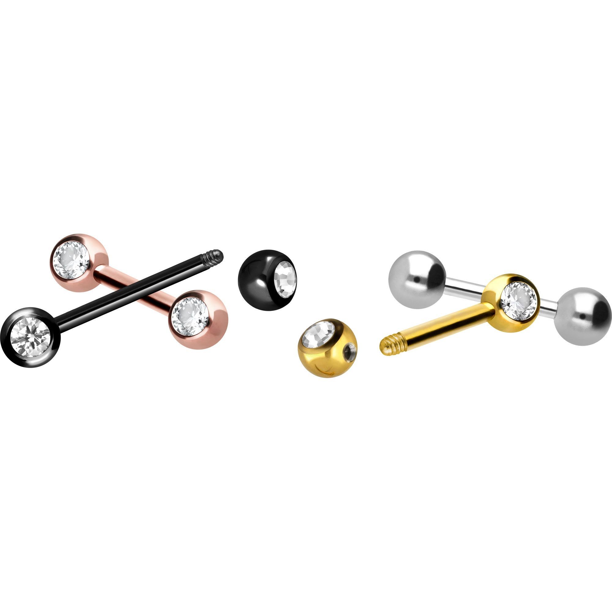 PIERCINGLINE Brustwarzenpiercing Chirurgenstahl Barbell SEITLICHE KRISTALLE (Barbells, 1-tlg)