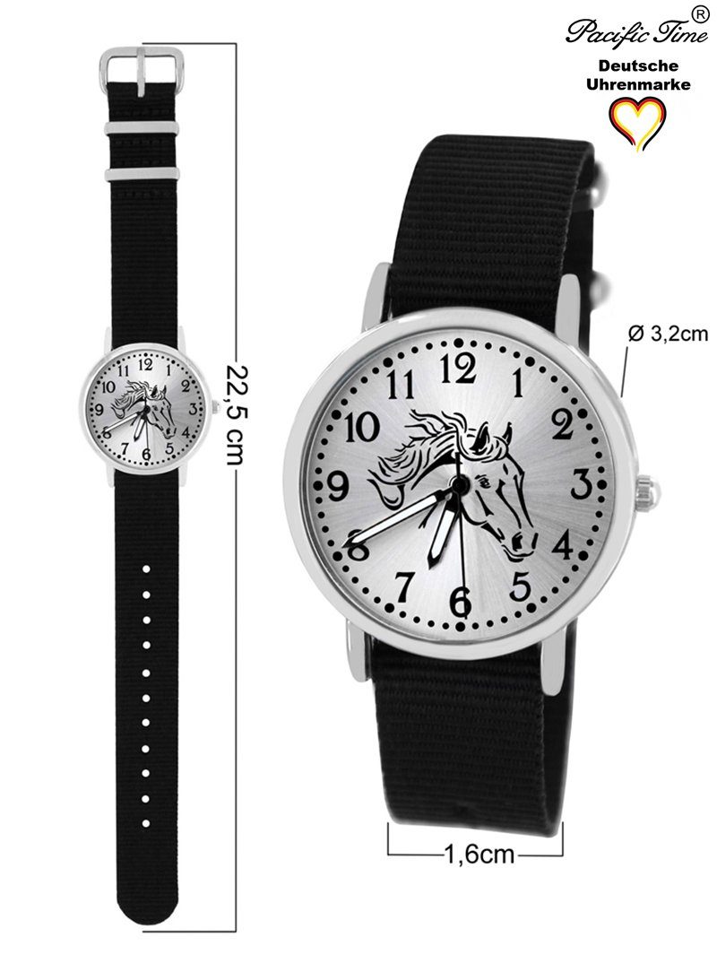 Set (mit Match - Time und Wechselarmband Design Mix Schmuckset), 925er Schmuckset, Quarzuhr und Gratis Pferd Armbanduhr schwarz Pacific Kinder Versand