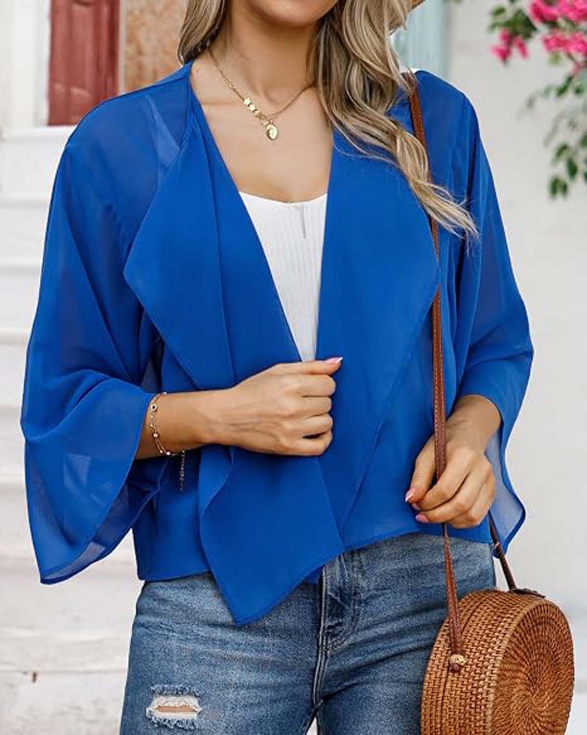Oemmn Bolero Damen Chiffon Elegant Bolerojacke Leicht Luftig Jäckchen 3/4