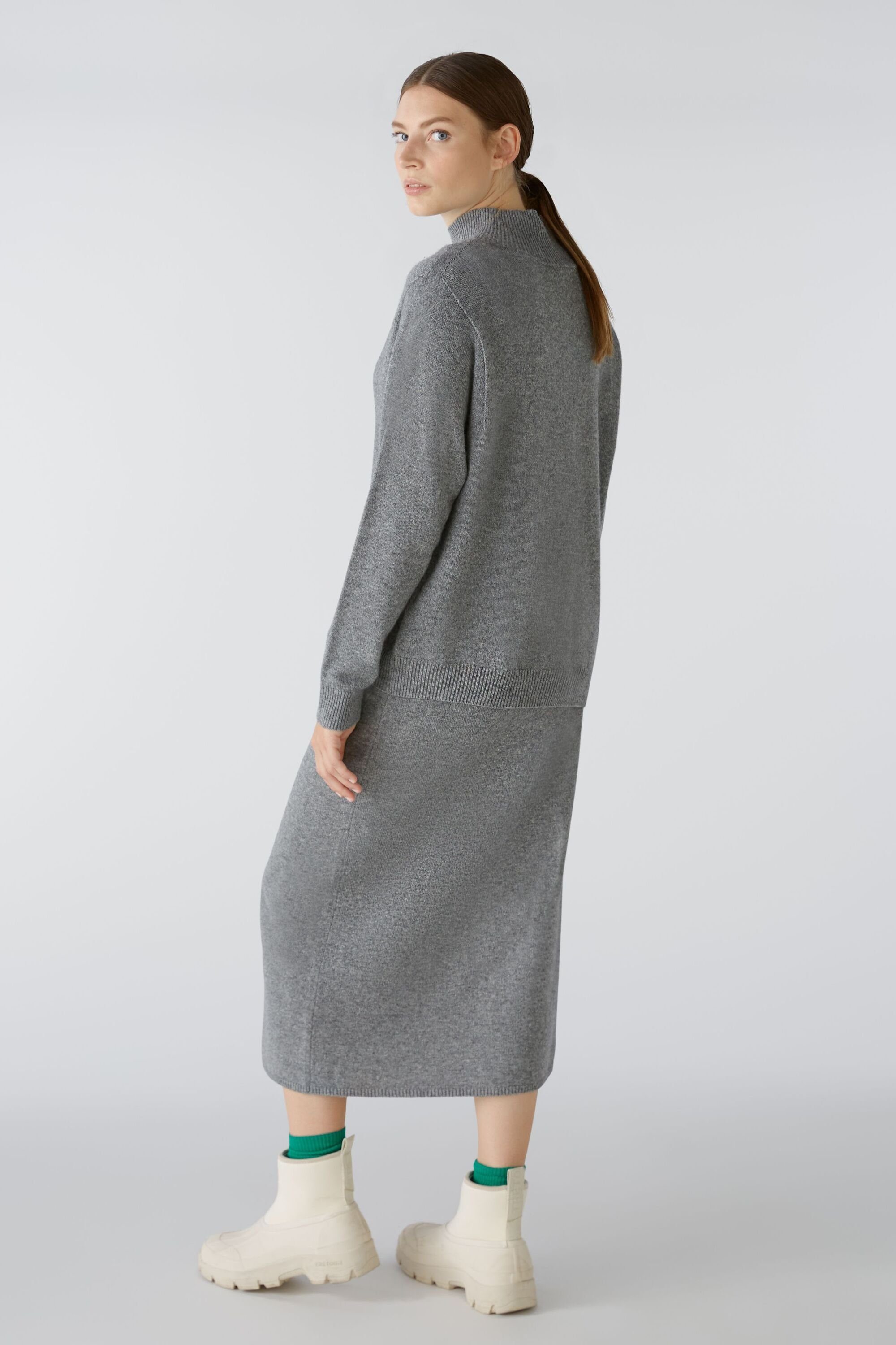 Oui Wollmischung Pullover grey Strickpullover