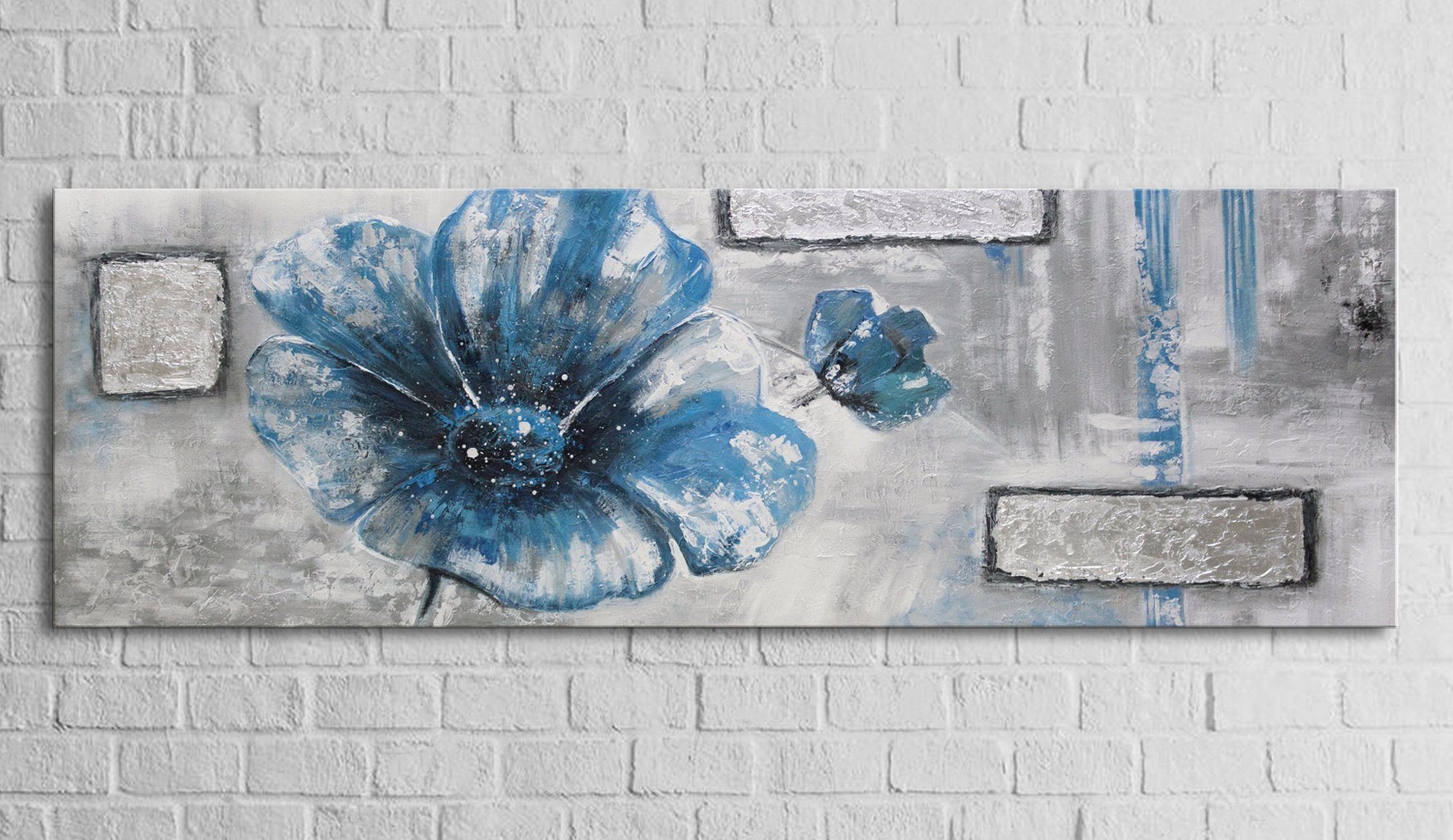 Handgemalt Blüten II, Blaue YS-Art Bild Leinwand Blüte Abstrakt Blumen Blumen, Gemälde