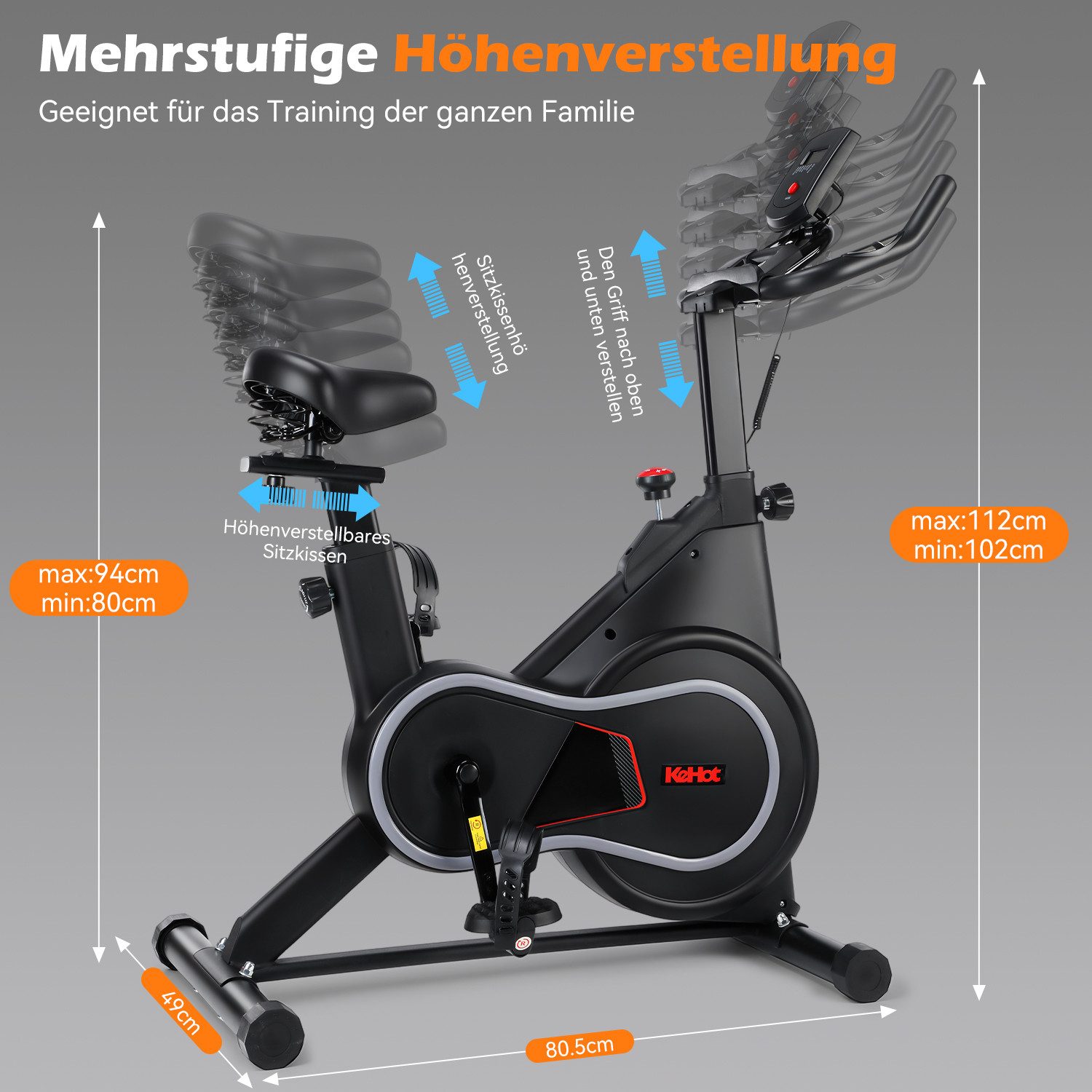kehot Heimtrainer Heimtrainer Fahrrad für Zuhause mit App & leisem Indoor Cycling (4 kg Schwungrad & stufenlose Filzbremse bis 150 kg, LCD Monitor mit Puls, Distanz, Zeit & Kalorienanzeige), Stabiler Heimtrainer mit Studio Gefühl für Home Gym Training