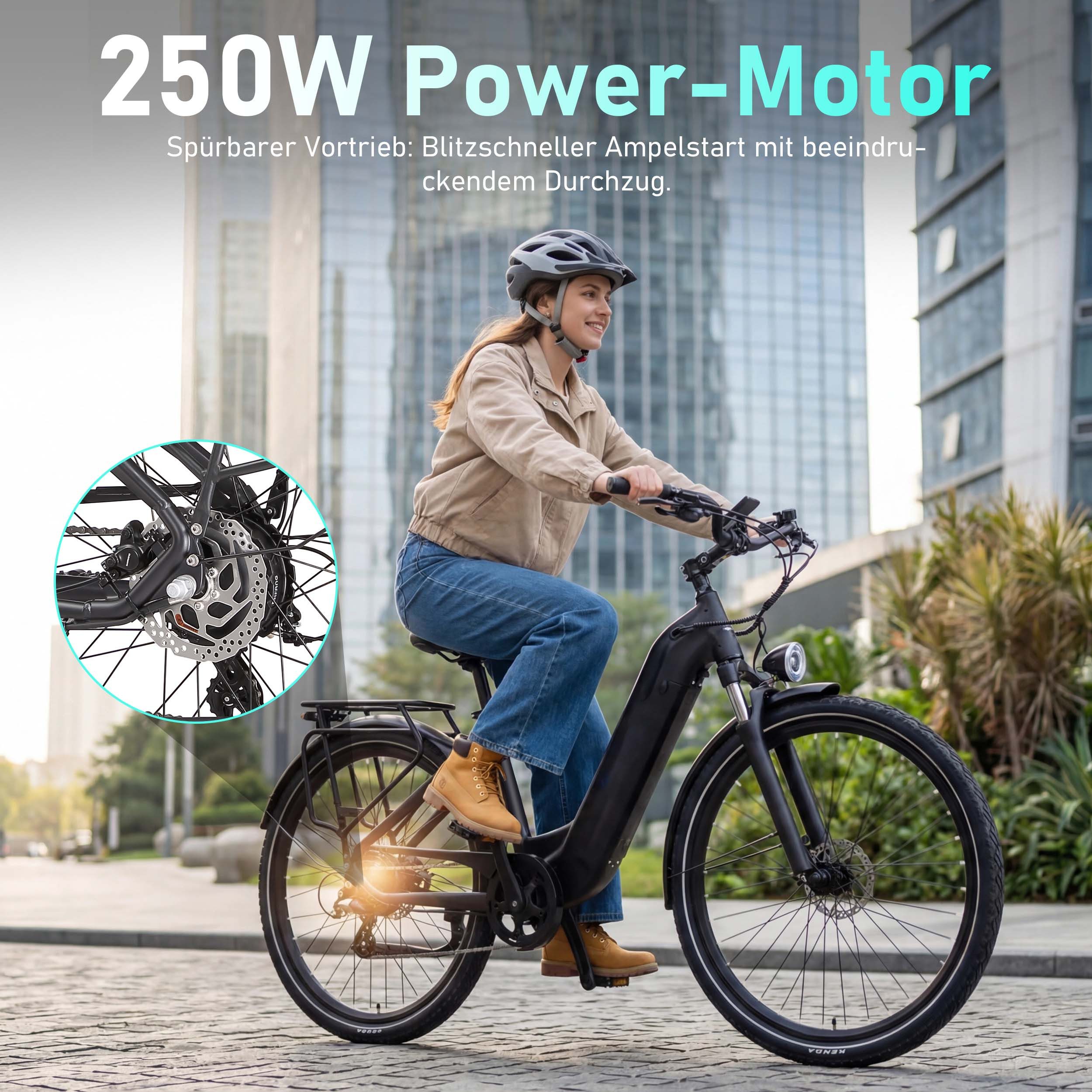Vankel E-Bike Cityrad Marathon E-Fahrrad Damen u. Herren 810WH Pedelec, 36V 22,5AH 100 km, Kettenschaltung, Heckmotor, 810 Wh, Cityrad 7 Gang Shimano,Scheibenbremsen, Kettenschaltung