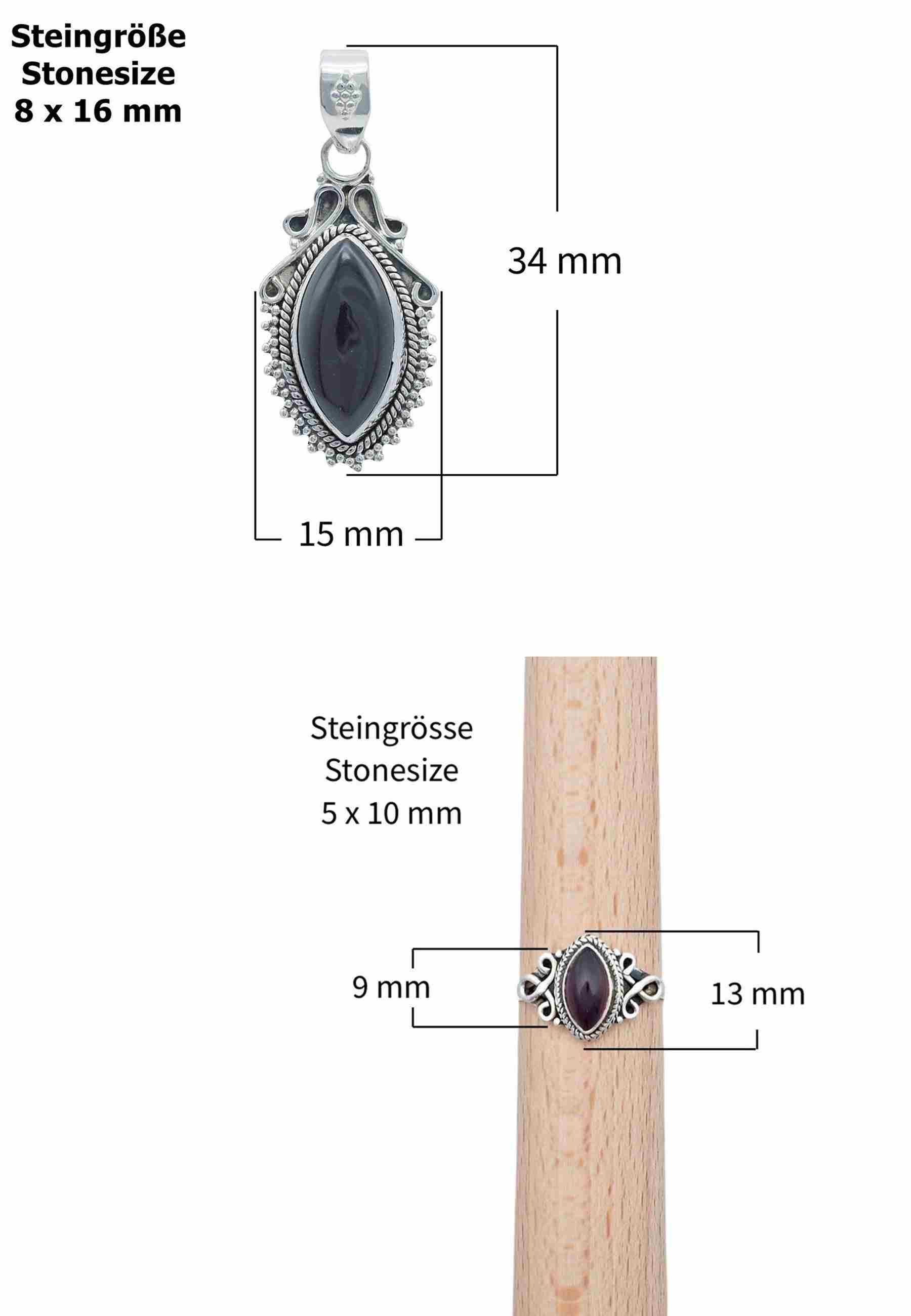 mantraroma Schmuckset ANULA echt 925 Silber mit Onyx - Kette und Ring in passendem Design (Schmuckset in Schmuckdose)