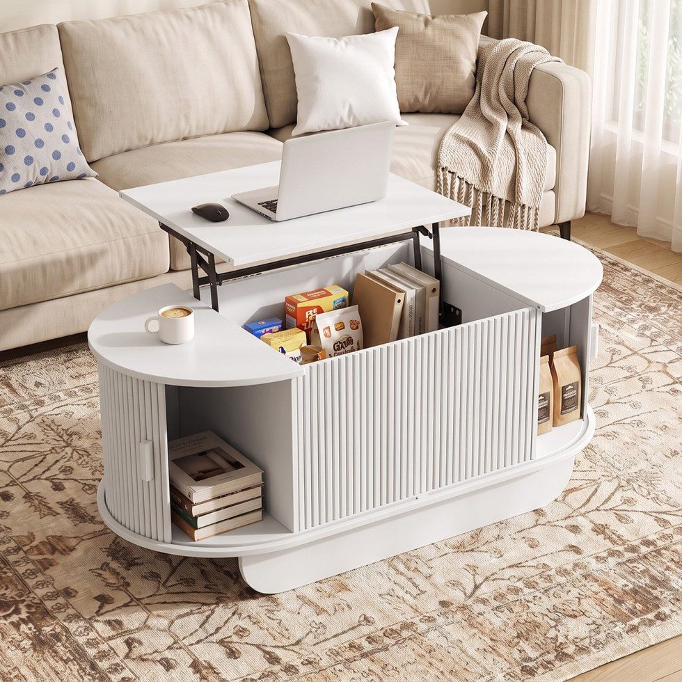 SVEYLXA Couchtisch Höhenverstellbarer mit Stauraum & Schiebetüren, Lift-Top (1-St)