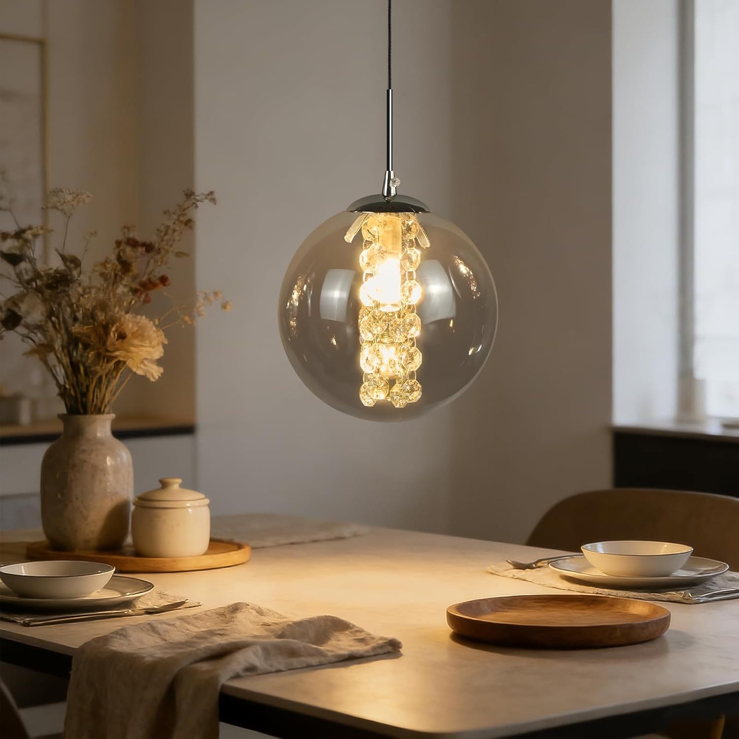 Nettlife Pendelleuchte gold/GrauG9 modern Glas 1/3/4/6/10/15 Flammig Hängelampe, Höheverstellbar, LED wechselbar, Warmweiß, für Küchen Wohnzimmer Schlafzimmer Flur