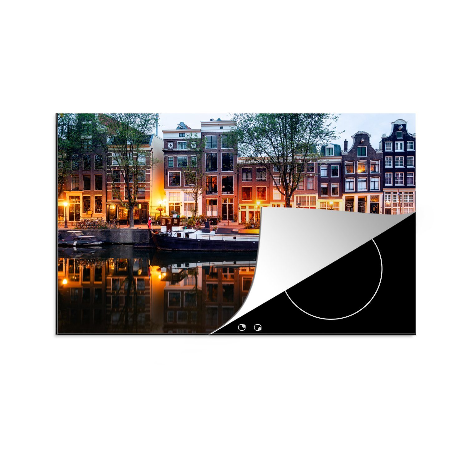 (1 Abend, MuchoWow in Grachtenhäuser Amsterdam am Herdblende-/Abdeckplatte tlg), cm, die für Vinyl, küche, Induktionskochfeld Ceranfeldabdeckung 81x52 Schutz