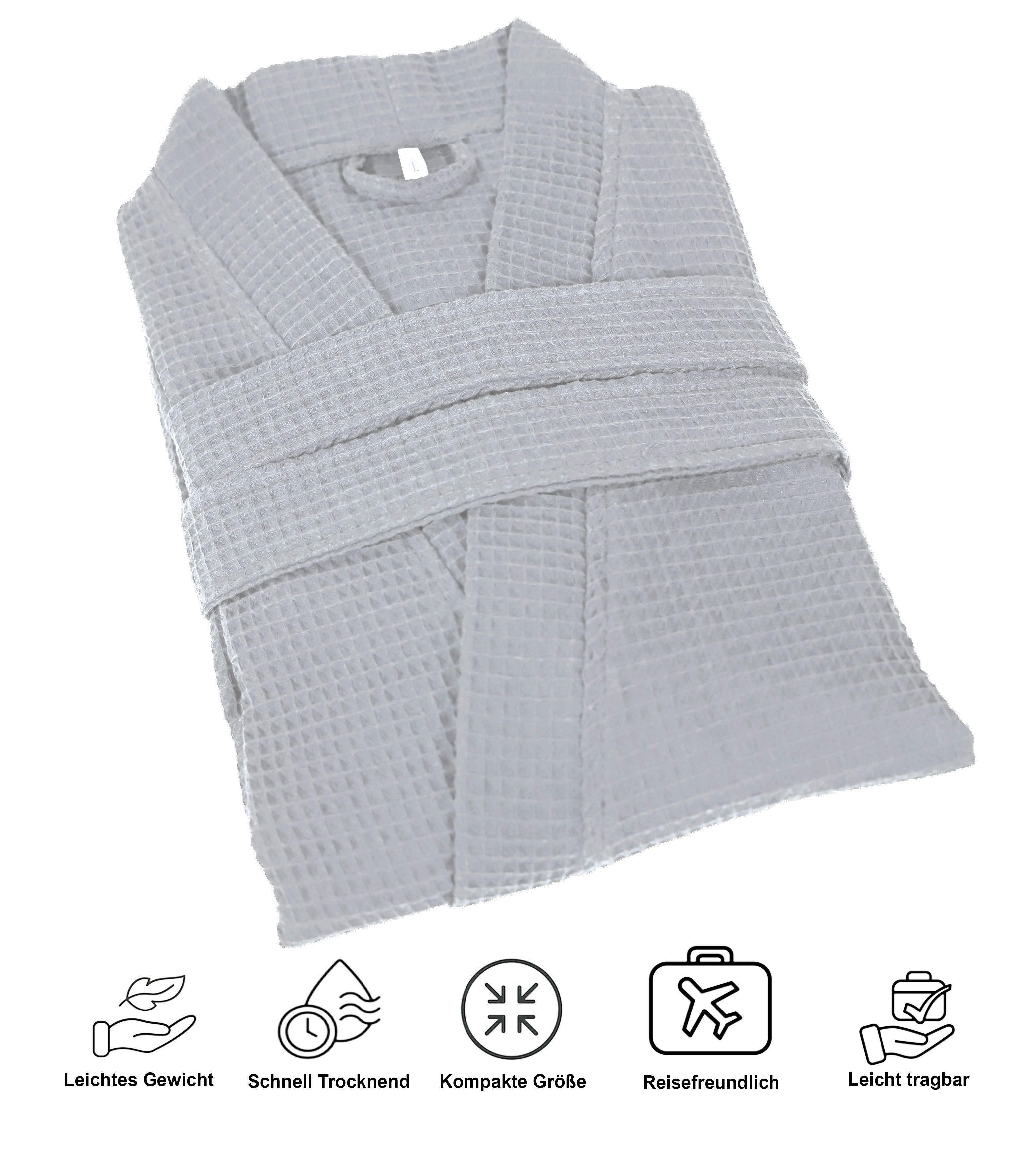 OTTO home Unisex-Bademantel Nora, ideal für Sauna & Spa, Hotelbademantel, Morgenmantel, Kurzform, Waffelpiqué, Kimono-Kragen, Gürtel, Damen & Herren, Kimono-Kragen, Waffelpiqué, Baumwolle, Reisebademantel