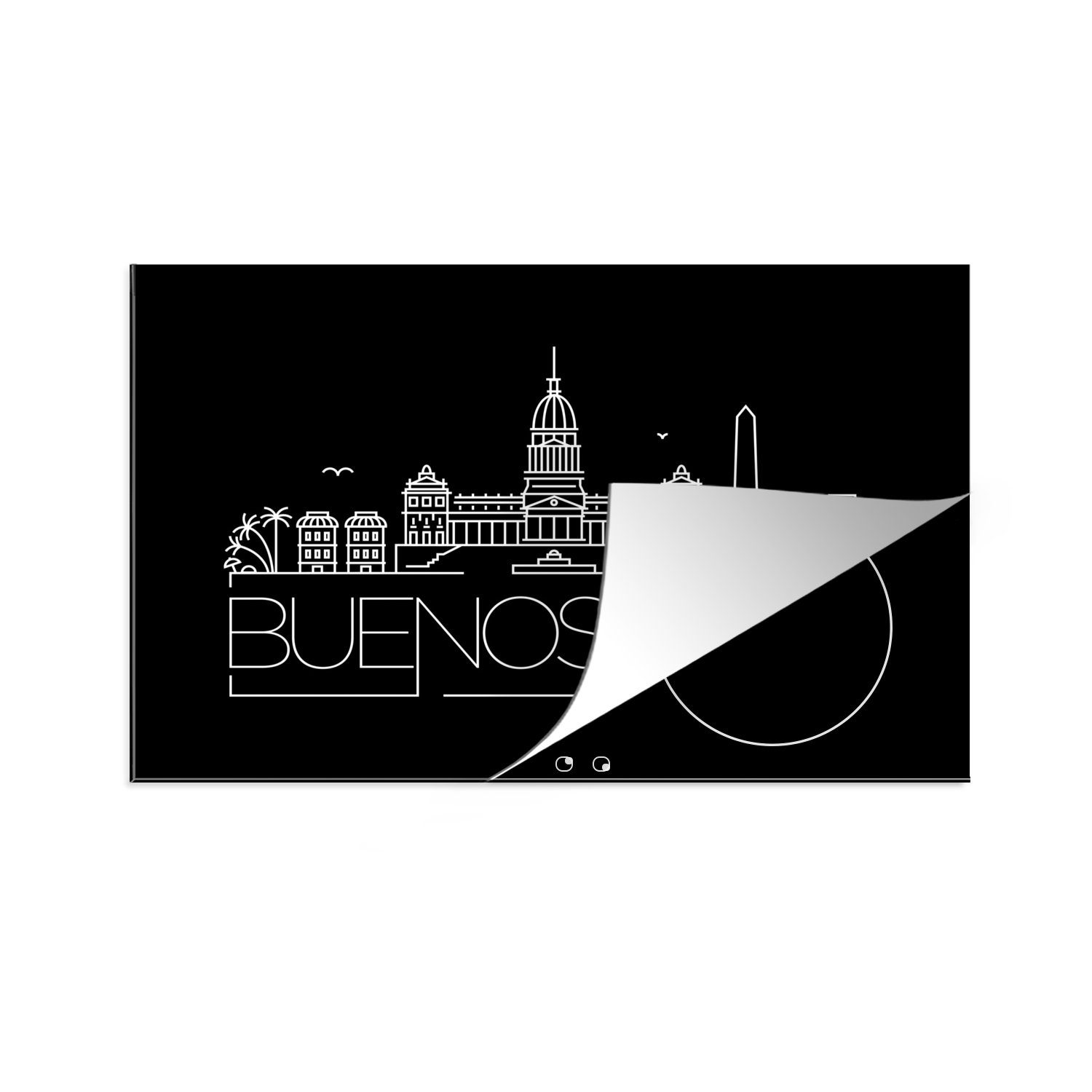 MuchoWow Herdblende-/Abdeckplatte Skyline von Buenos Aires" auf schwarzem Hintergrund, Vinyl, (1 tlg), 81x52 cm, Induktionskochfeld Schutz für die küche, Ceranfeldabdeckung