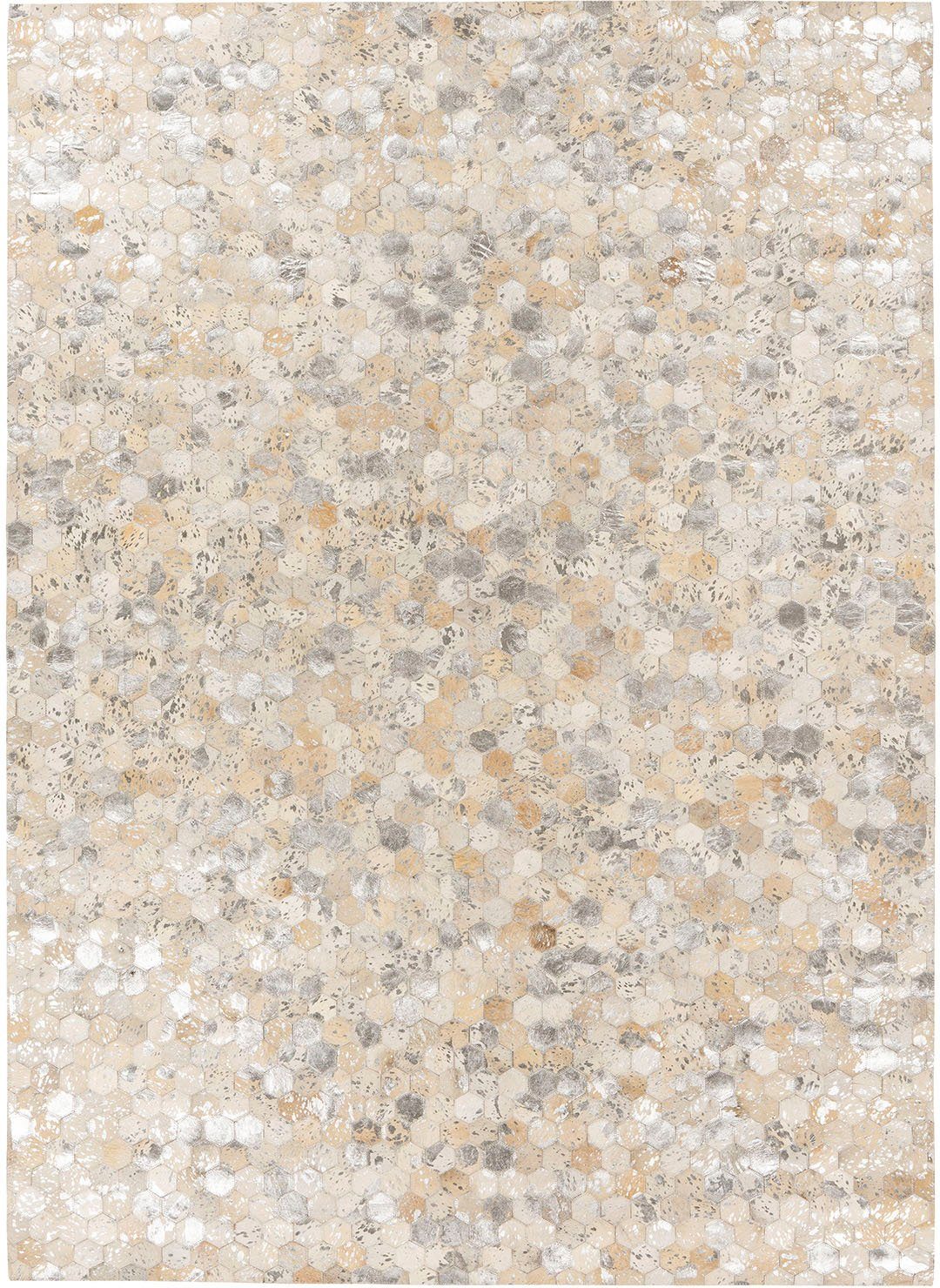 Kayoom Lederteppich Ravi 400 - Fellteppich, rechteckig, Höhe: 8 mm, metallische Effekte, Patchwork Dessin, Rindsfell mit Wollrücken