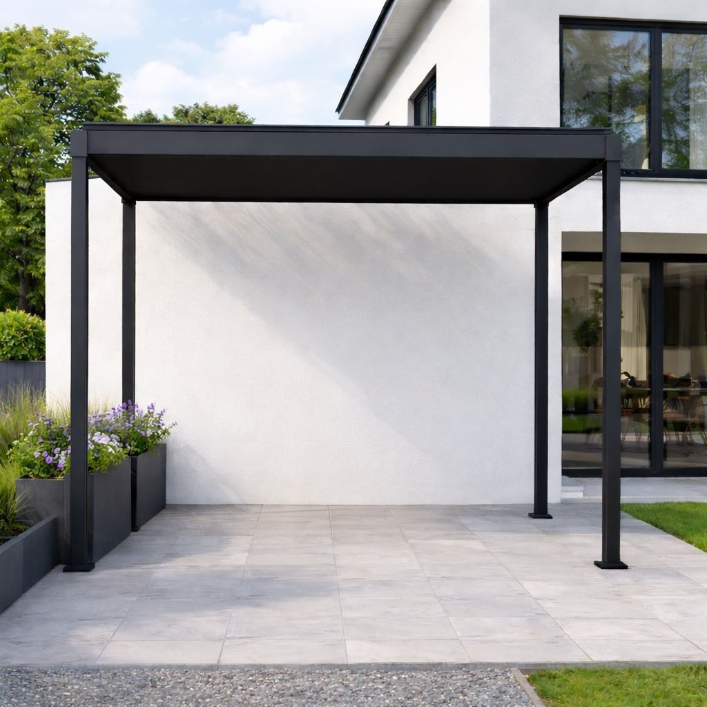 Leco Pavillon Lamellenpergola FREE – stilvolle Pergola mit Lamellen - anthrazit, (Zubehör separat erhältlich wie Rollo, Seitenwand), Gestell aus Stahl pulverbeschichtet