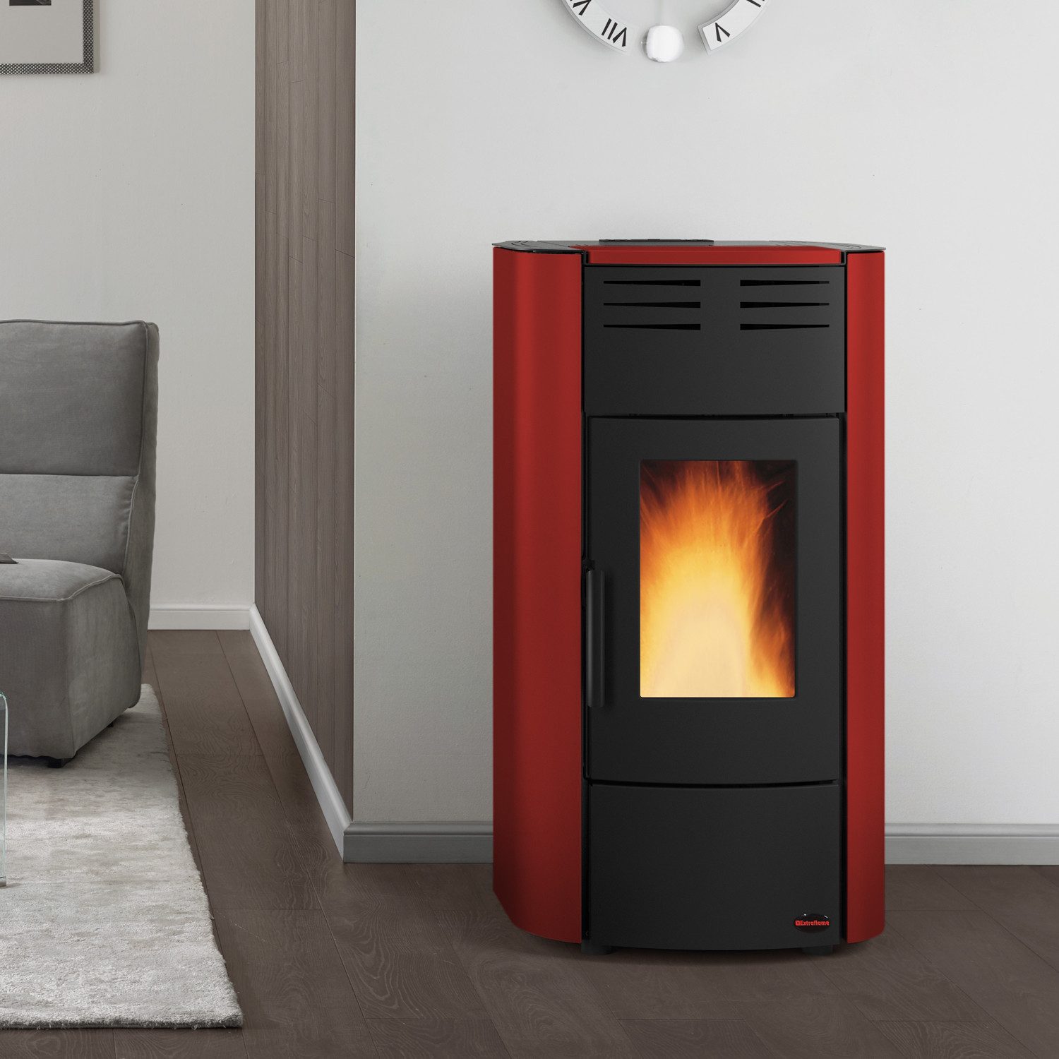 Extraflame Pelletofen Extraflame Raffaella Idro H15 wasserführender Pelletofen bordeaux, 18.1 kW, Pelletofen wassergeführt