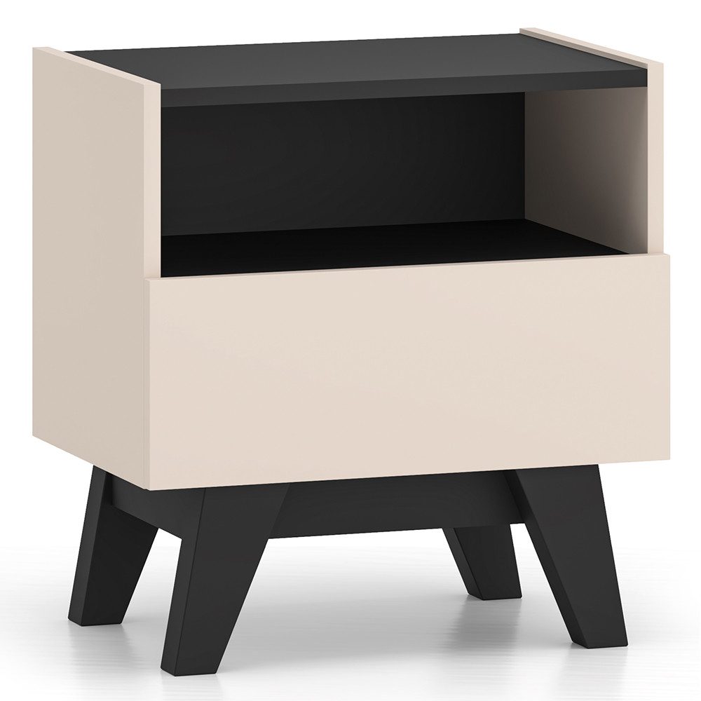 Lomadox Nachttisch FRIONA-131, kaschmir schwarz modern Fach Schublade 50 cm breit