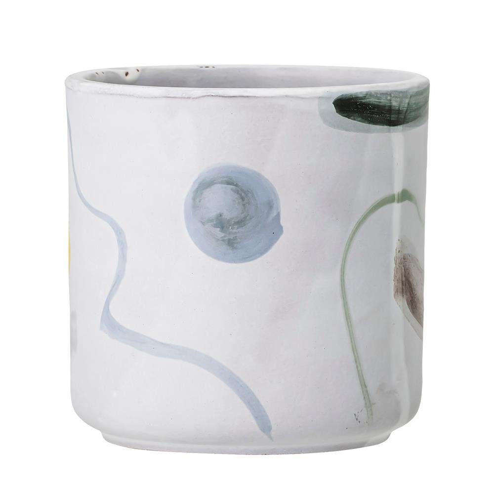 Bloomingville Blumentopf Azura Deko-Blumentopf, Ø12cm, Terrakotta, dekorativer Übertopf, moderner Dekotopf, dänisches Design, weiß/gelb
