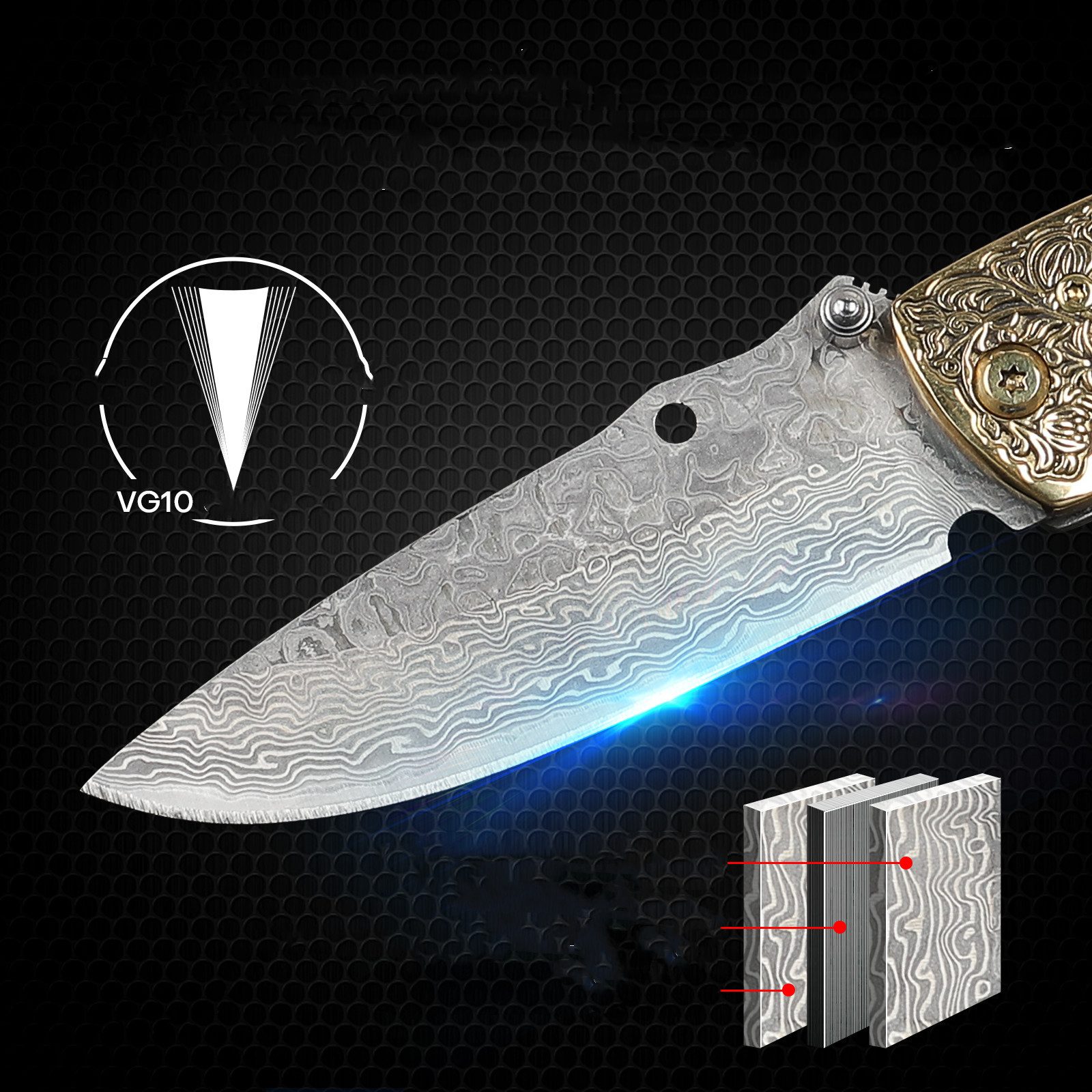 KingLux Damastmesser Taschenmesser Klappmesser 77Lagen Damaststahl für Outdoor Survival – Bild 5 von 5