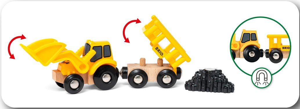 BRIO® Spielzeug-Eisenbahn Baustellenfahrzeuge, (Set, 3-tlg), Kipper, Walze und Bagger m Anhänger