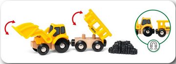 BRIO® Spielzeug-Eisenbahn Baustellenfahrzeuge, (Set, 3-tlg), Kipper, Walze und Bagger m. Anhänger; FSC® - schützt Wald - weltweit