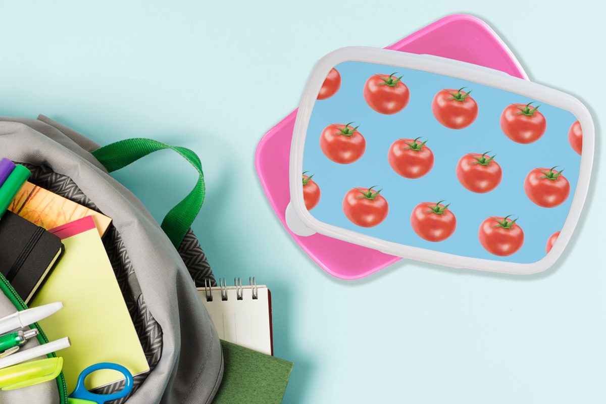 MuchoWow Lunchbox Tomaten - Kunststoff Kunststoff, - Brotbox Snackbox, Gemüse Brotdose Kinder, rosa (2-tlg), für Blau, Erwachsene, Mädchen
