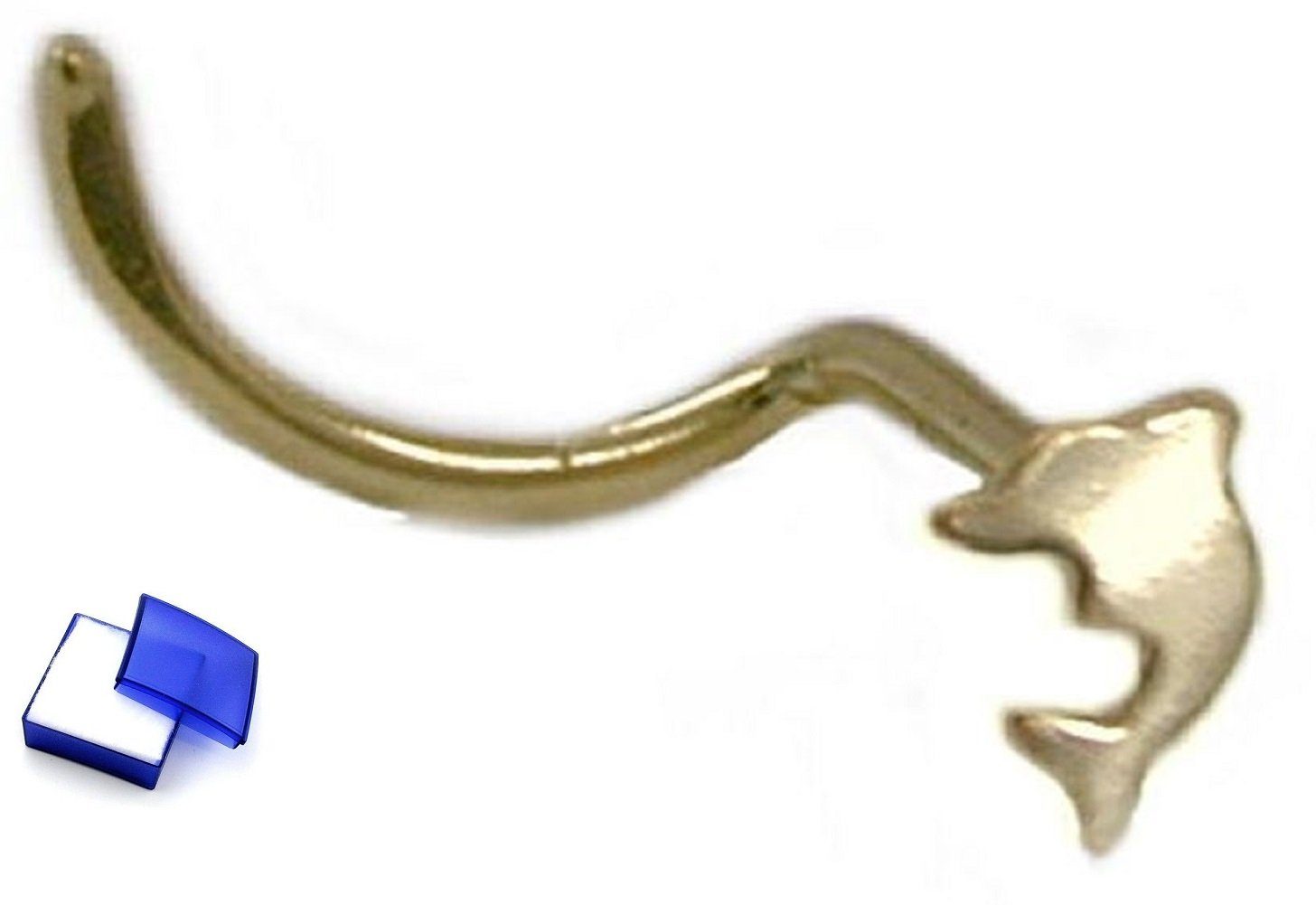 Nasenpiercing Nasenstecker 2,5 mm Spirale mit kleinem Delfin 585 Gold kl. Schmuckbox