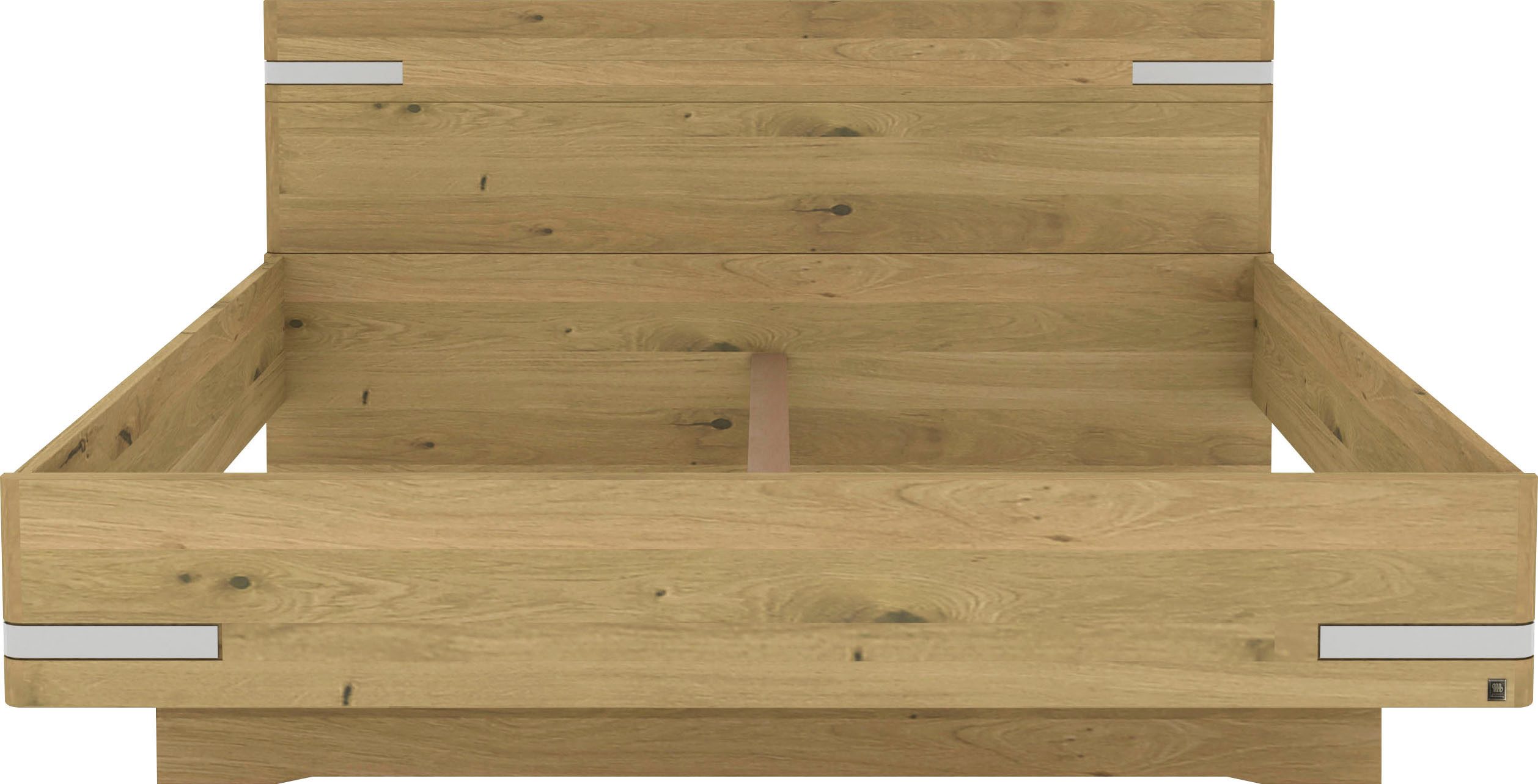 Musterring Holzbett Savona, Bettgestell, Bettrahmen, teilmassiv Bianco-Eiche (Belastbarkeit 220 Kg, 4-fache Liegehöhenverstellung, MADE IN GERMANY), Kopfteil in Bianco-Eiche massiv, Details in Chrom, verschiedene Größen