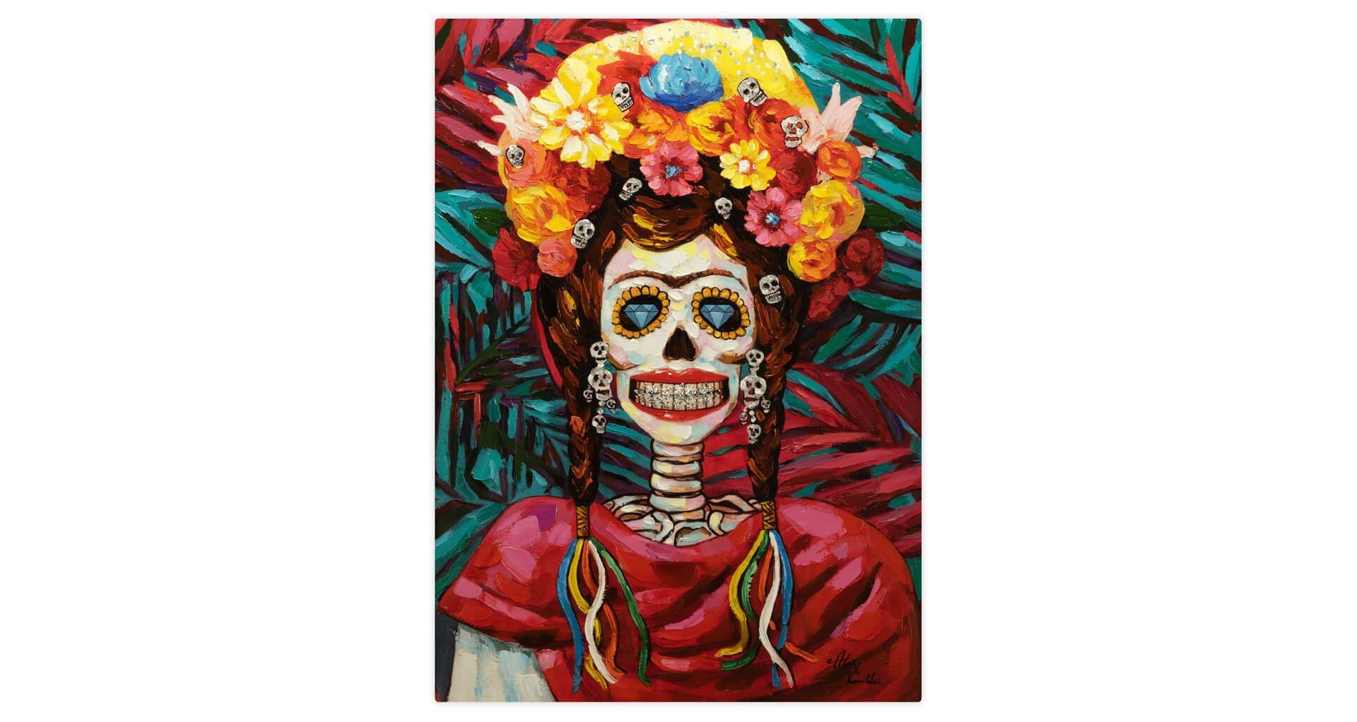 HANDGEMALT 100% Wandbild Mexiko Wohnzimmer aus cm, Prinzessin Leinwandbild 70x100 KUNSTLOFT Gemälde