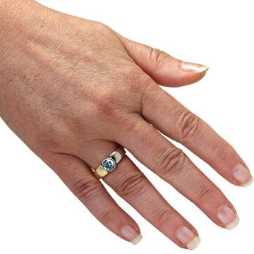 SKIELKA DESIGNSCHMUCK Goldring blauer Zirkon Ring 1,85 ct. (Gelbgold / Weißgold 750), hochwertige Goldschmiedearbeit aus Deutschland