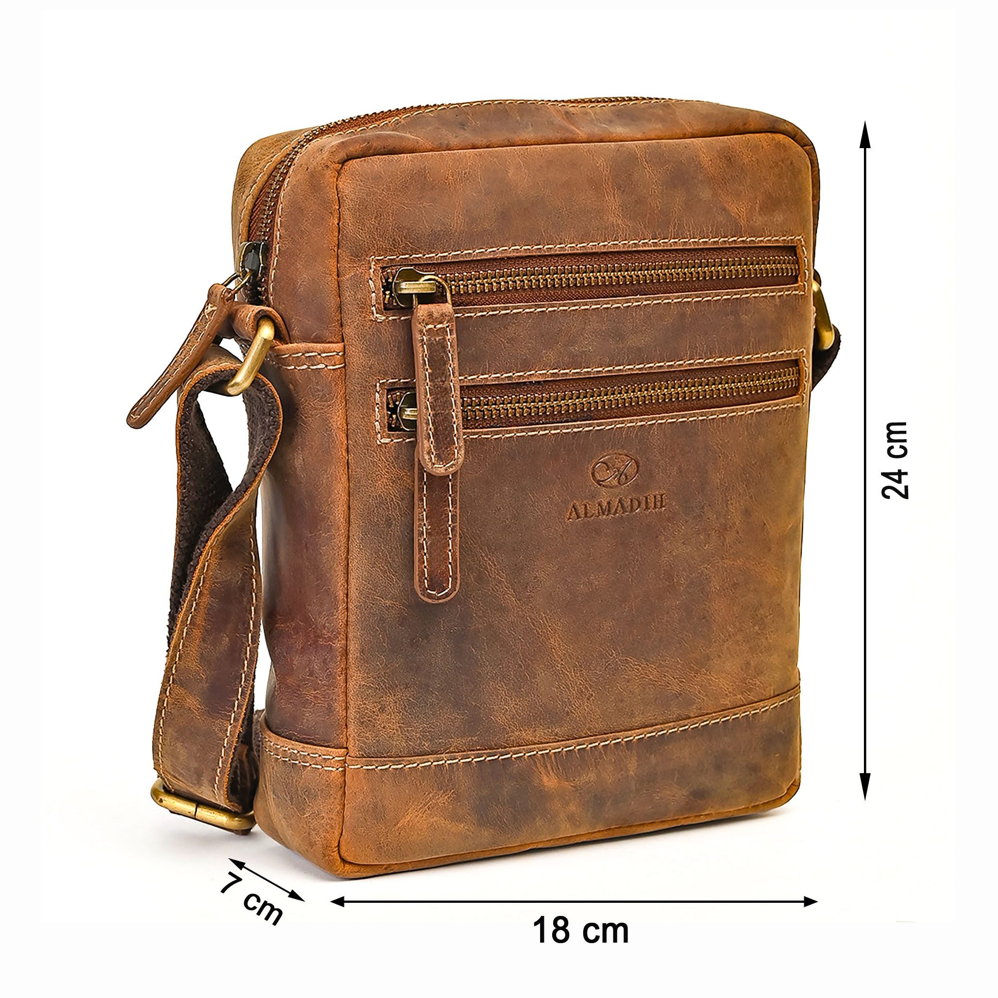 ALMADIH Umhängetasche Leder Herren LEON Kompakte Ledertasche für Reisen & Alltag . – Bild 4 von 5