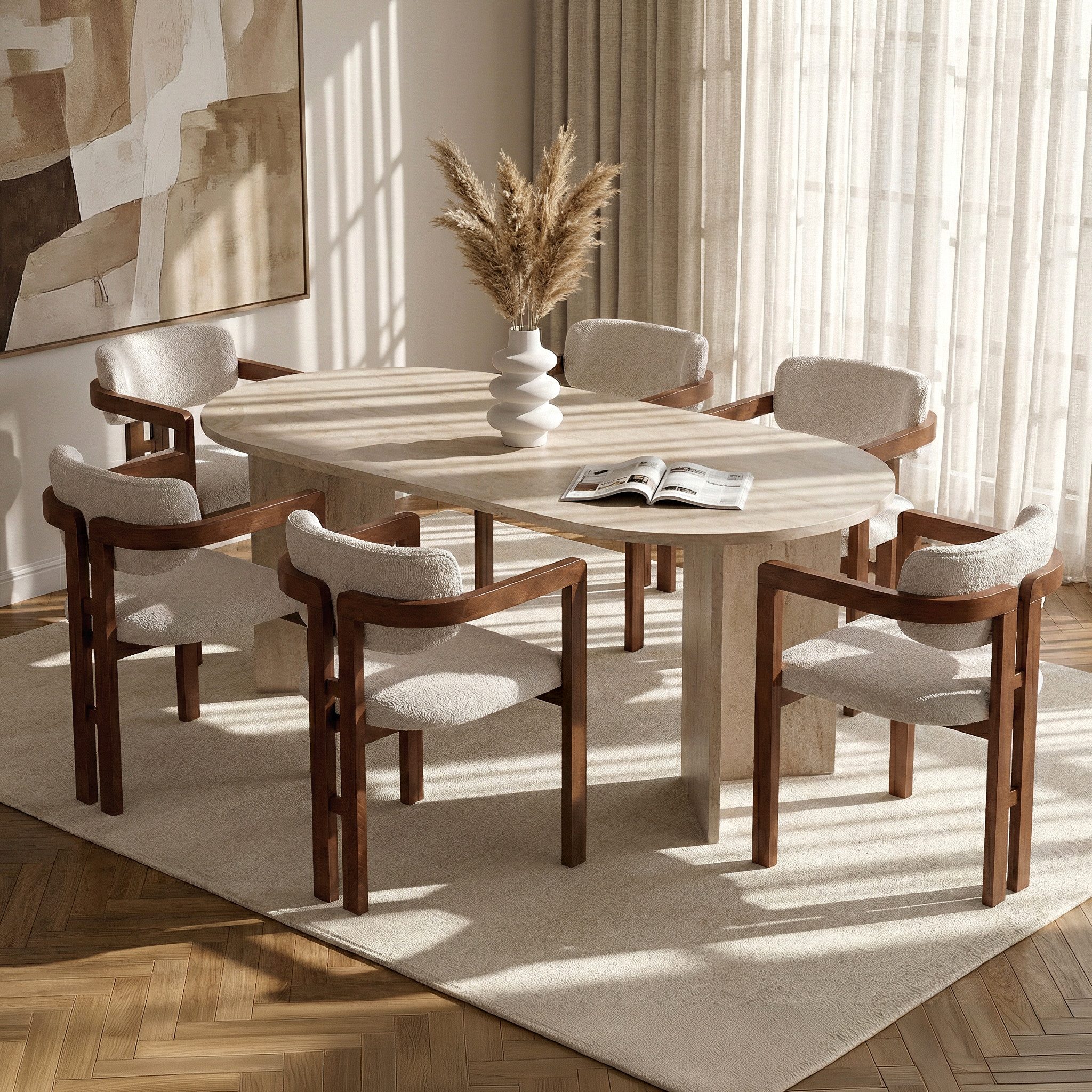 Skye Decor Essgruppe Sablin Boho Set, (Set, 7-tlg., 1 Tish, 6 Stühle), bestehend aus 6 Stühl und 1 Tish Modernes Esszimmer Set